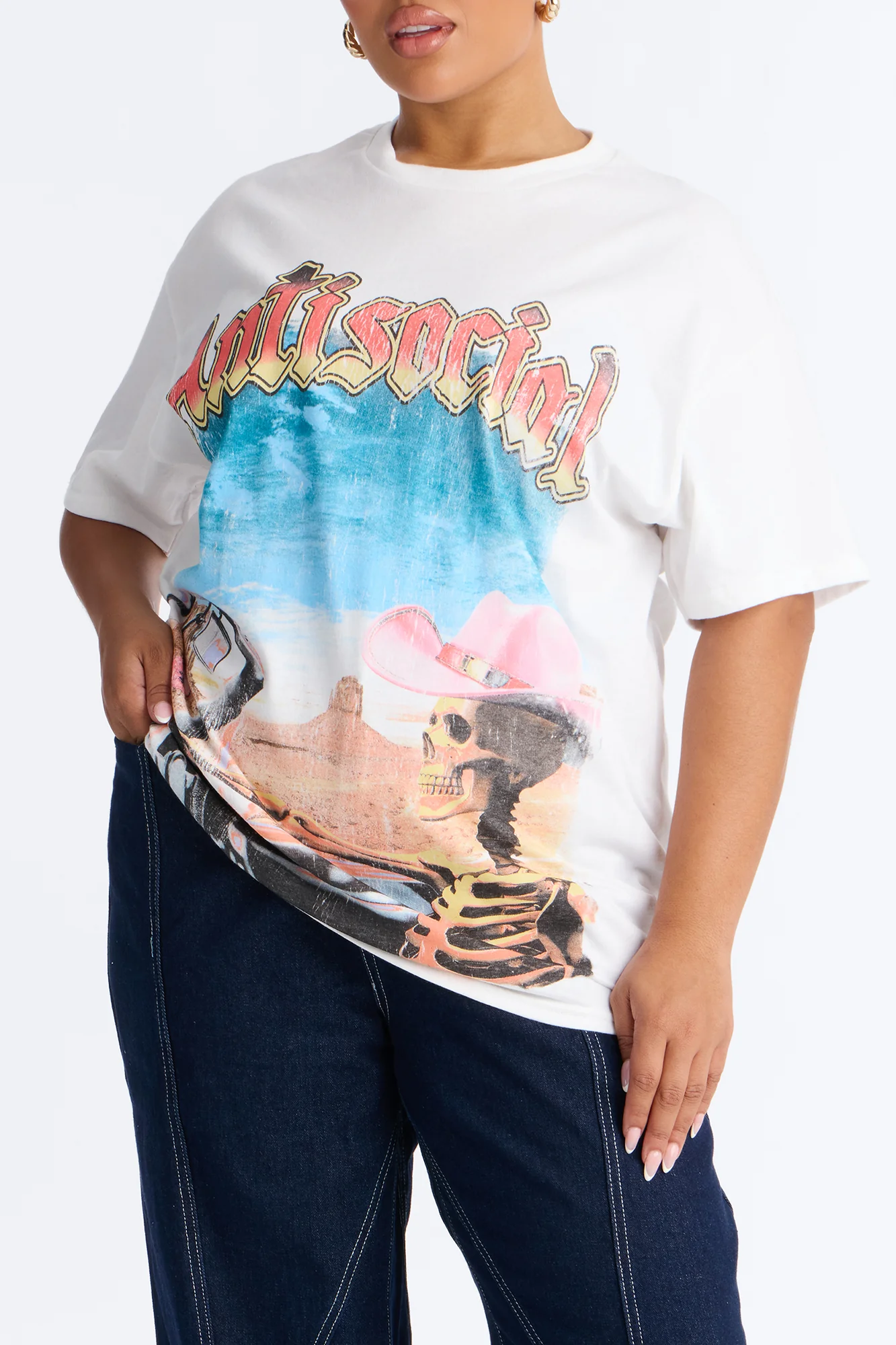 Antisocial Skull Short Sleeve Tee - White - Image 7