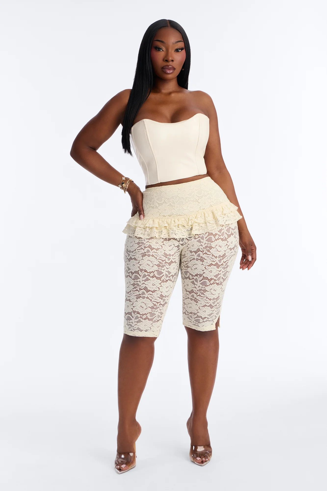 Antonella Skirted Lace Capri Legging - Ivory - Image 5