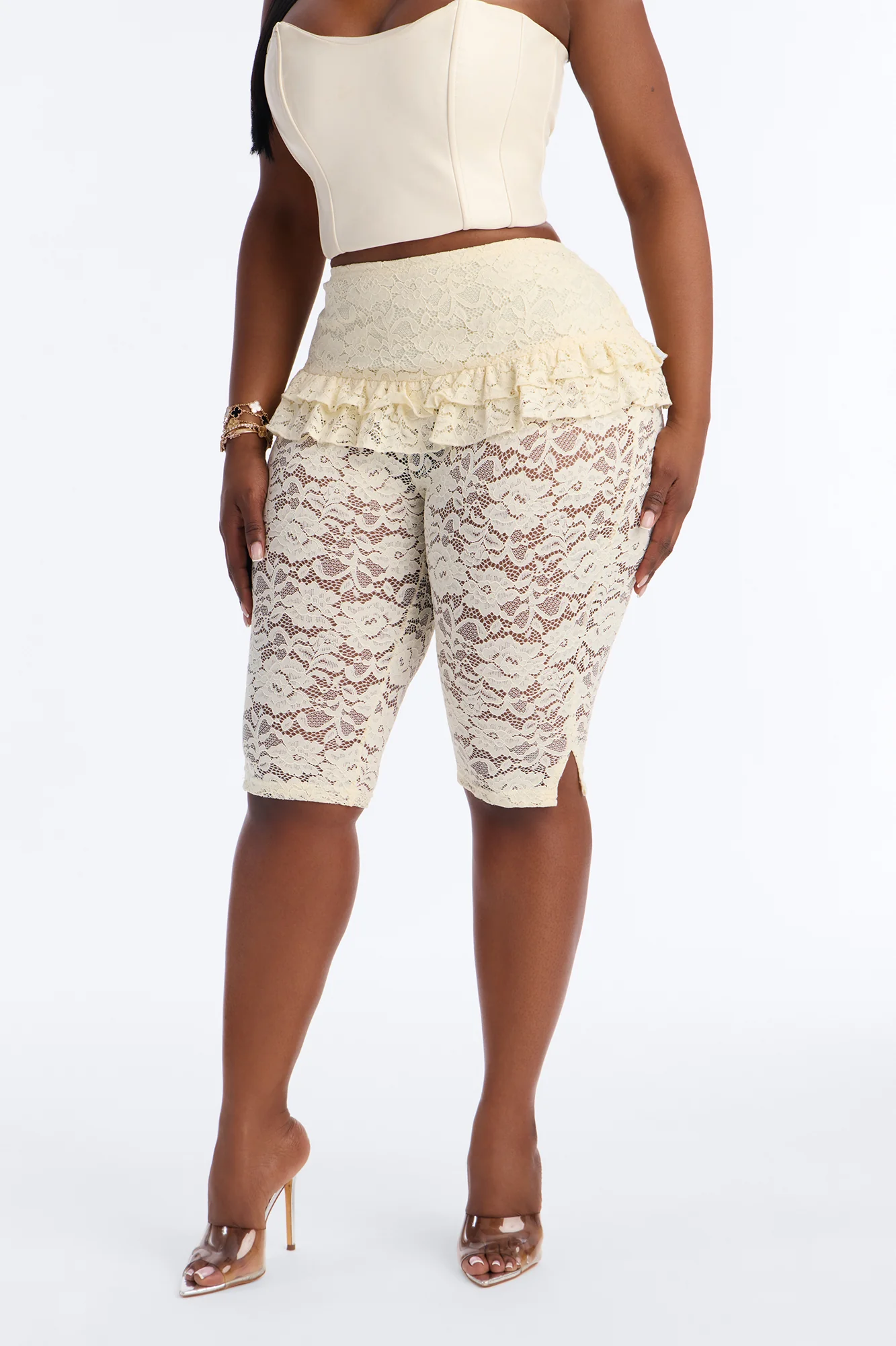 Antonella Skirted Lace Capri Legging - Ivory - Image 6