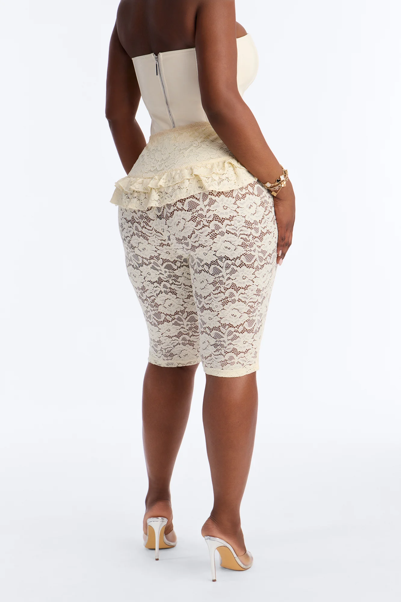 Antonella Skirted Lace Capri Legging - Ivory - Image 8