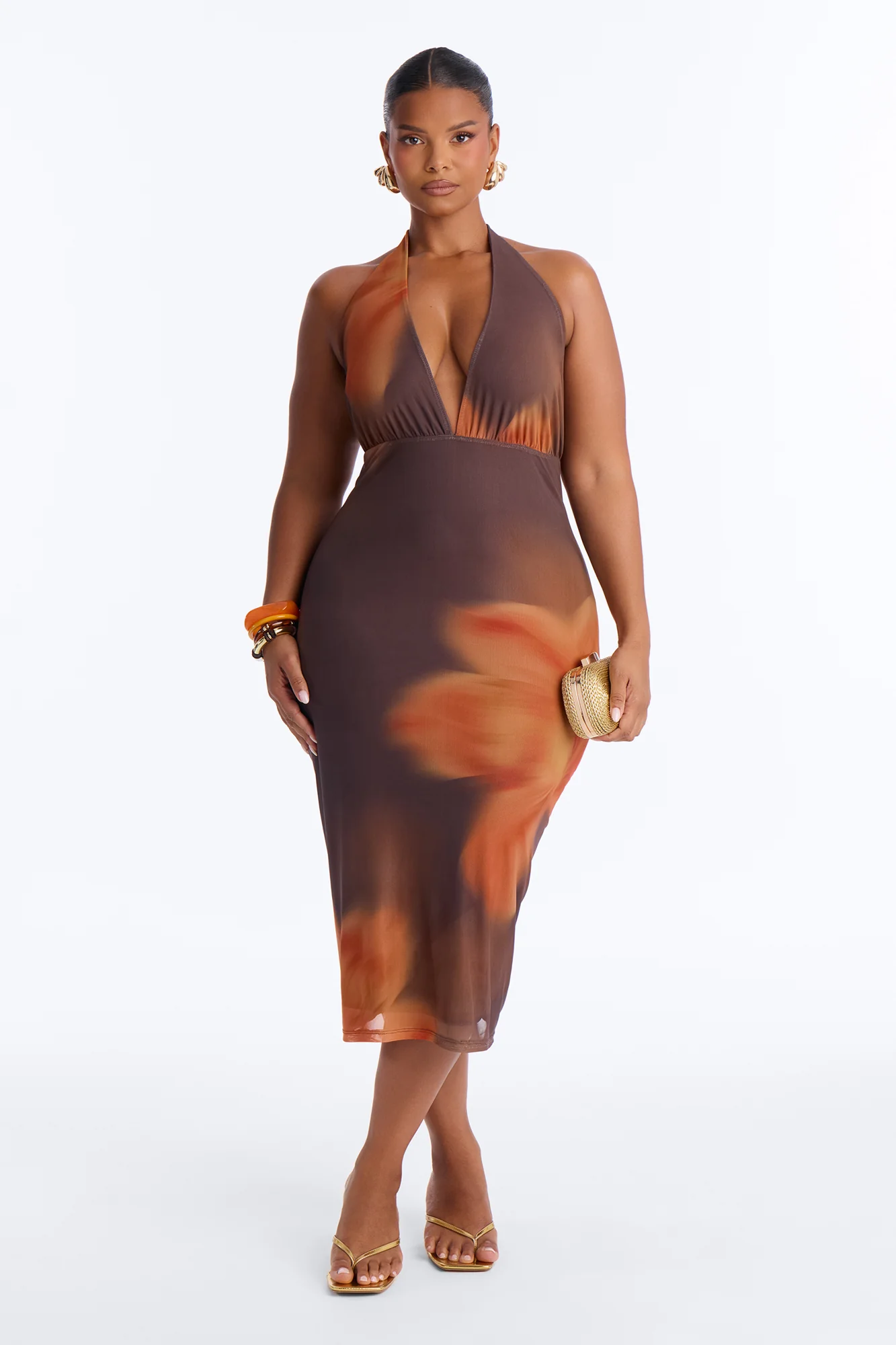 Antonia Floral Mesh Midi Dress - Brown/combo - Image 5