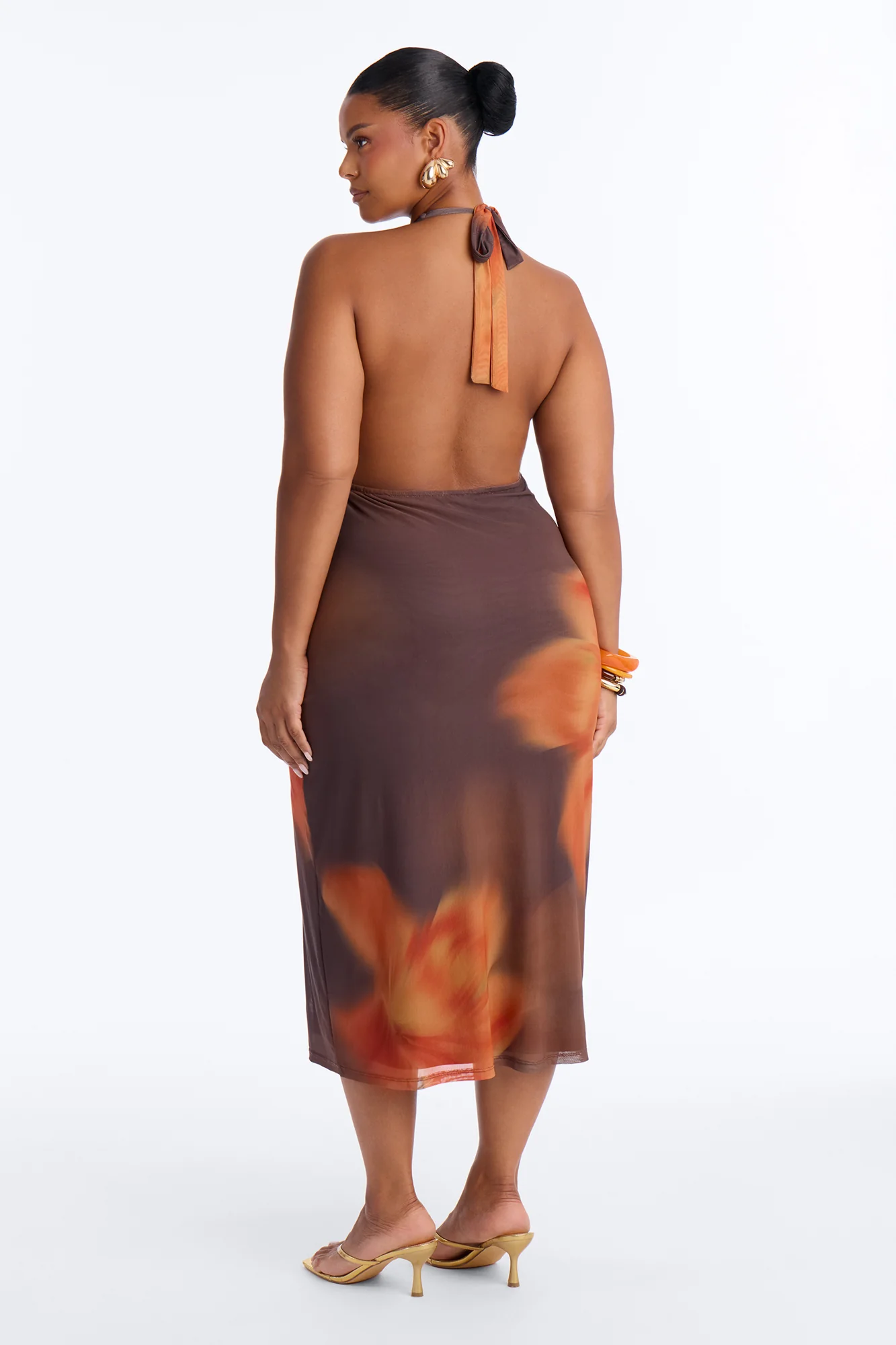 Antonia Floral Mesh Midi Dress - Brown/combo - Image 8
