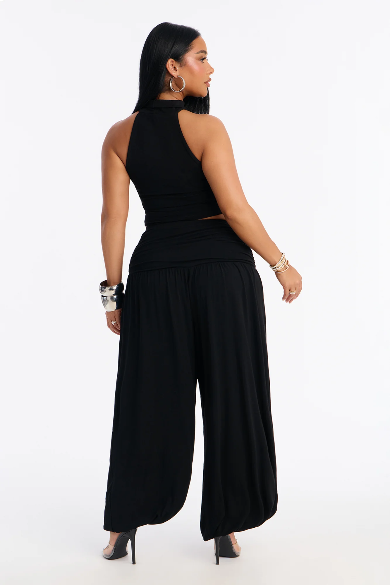 Anya Mock Neck Balloon Pant Set - Black - Image 3