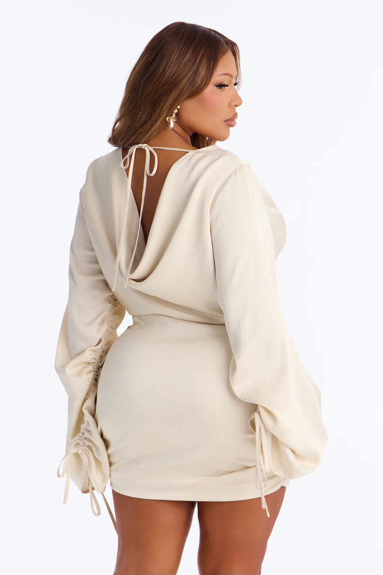 Aperol Satin Long Sleeve Mini Dress - Ivory - Image 8