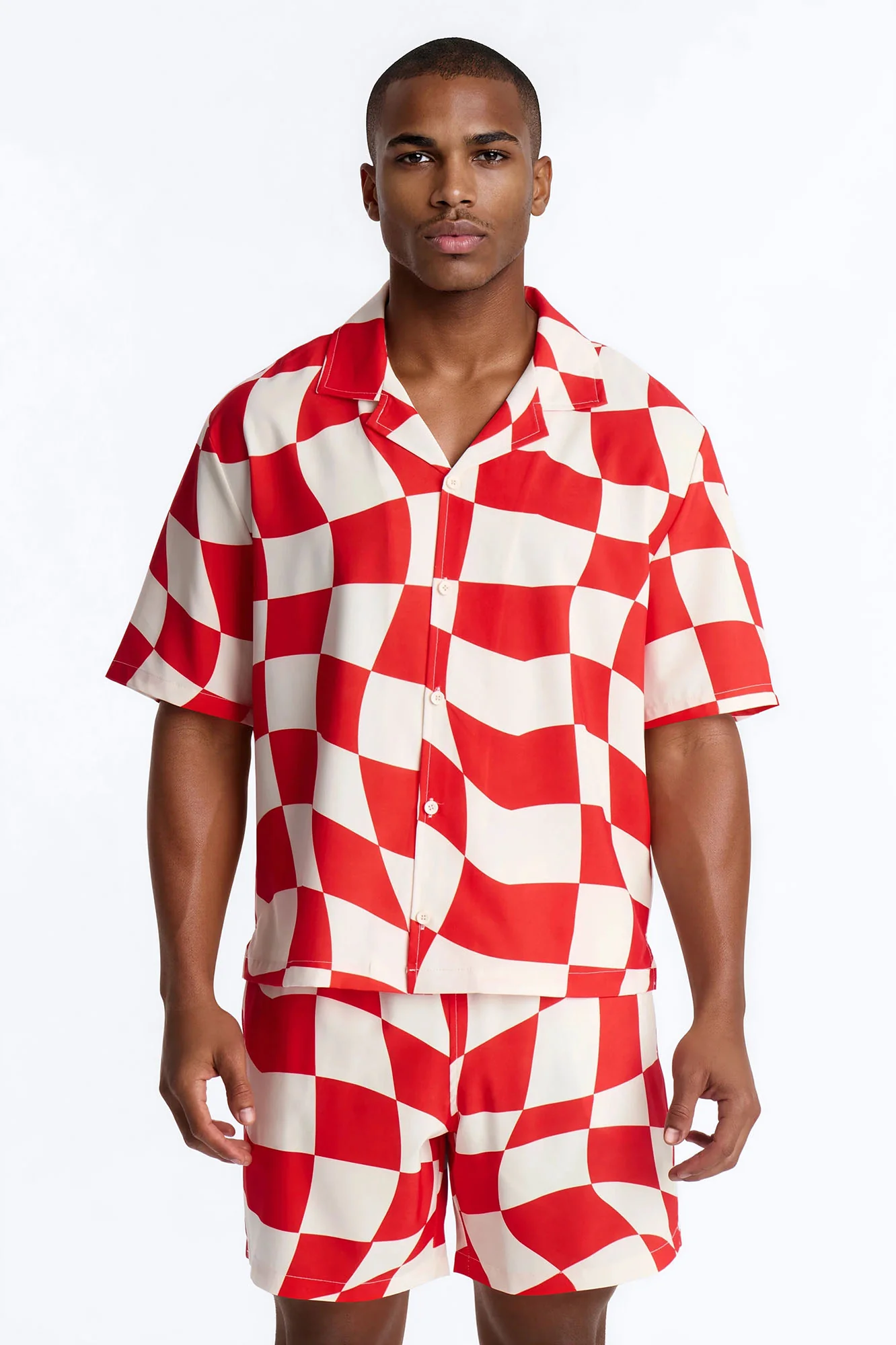 Apex Sector Checkered Cuban Collar Button Up - Red