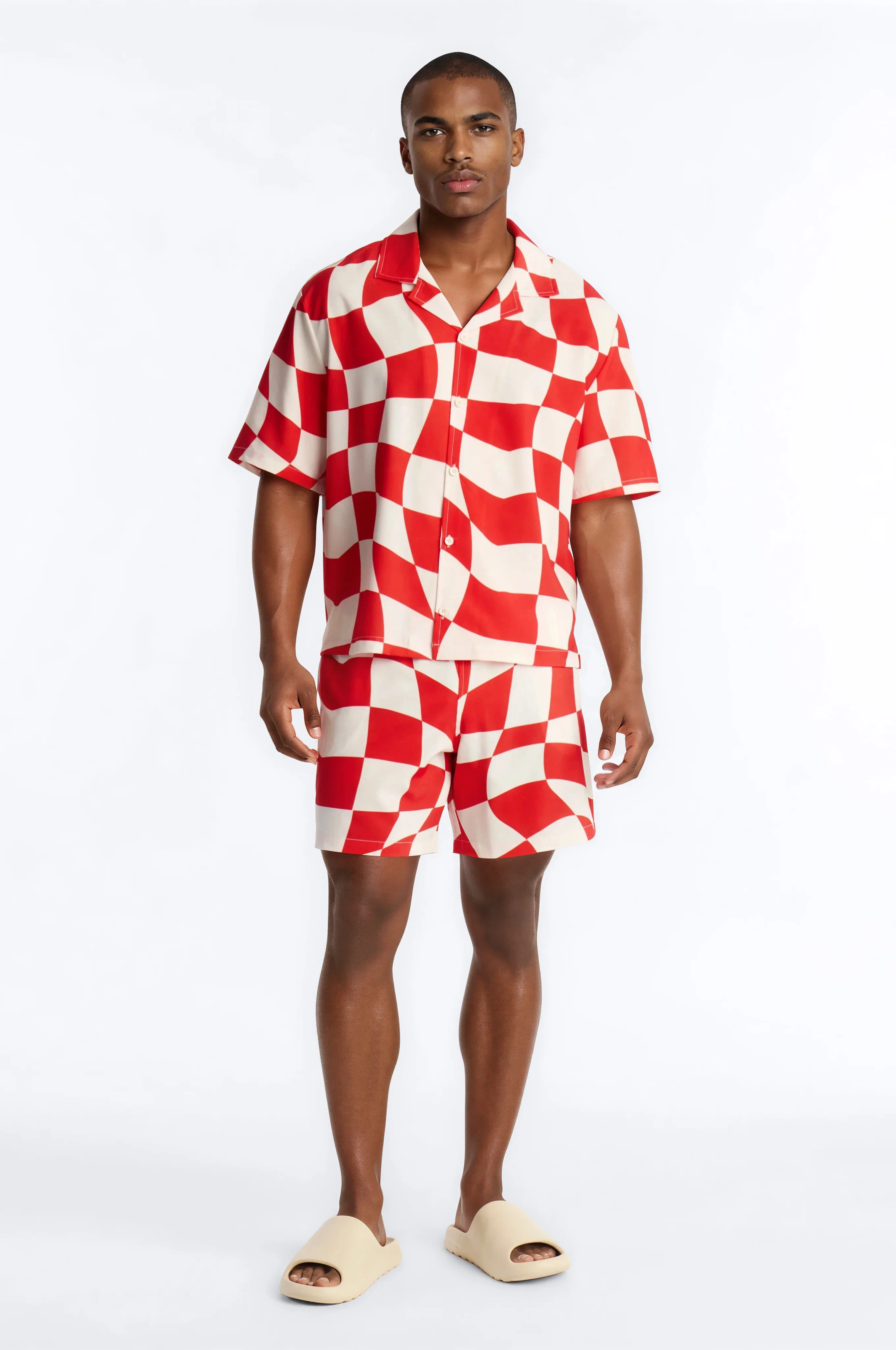 Apex Sector Checkered Cuban Collar Button Up - Red - Image 2