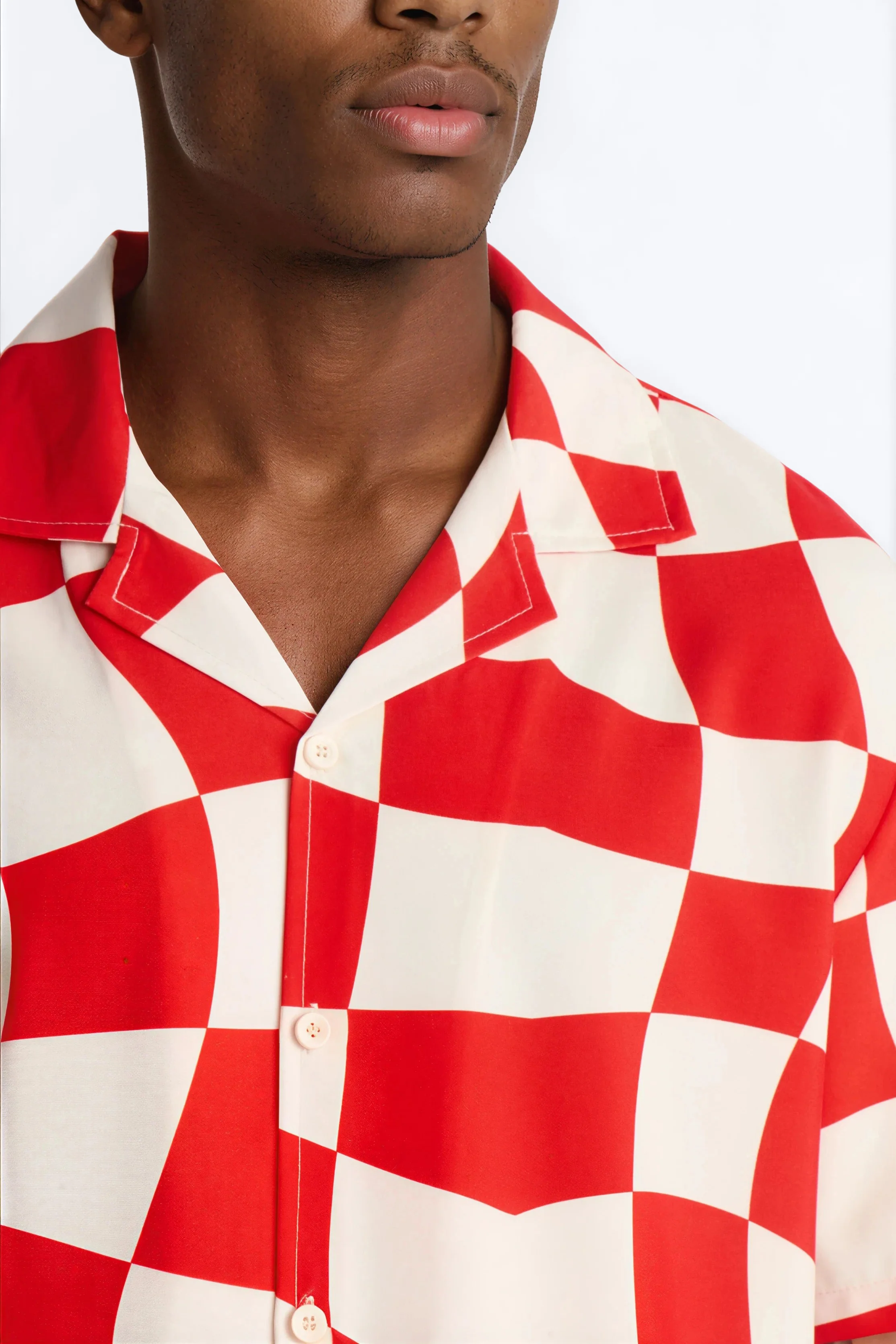 Apex Sector Checkered Cuban Collar Button Up - Red - Image 3