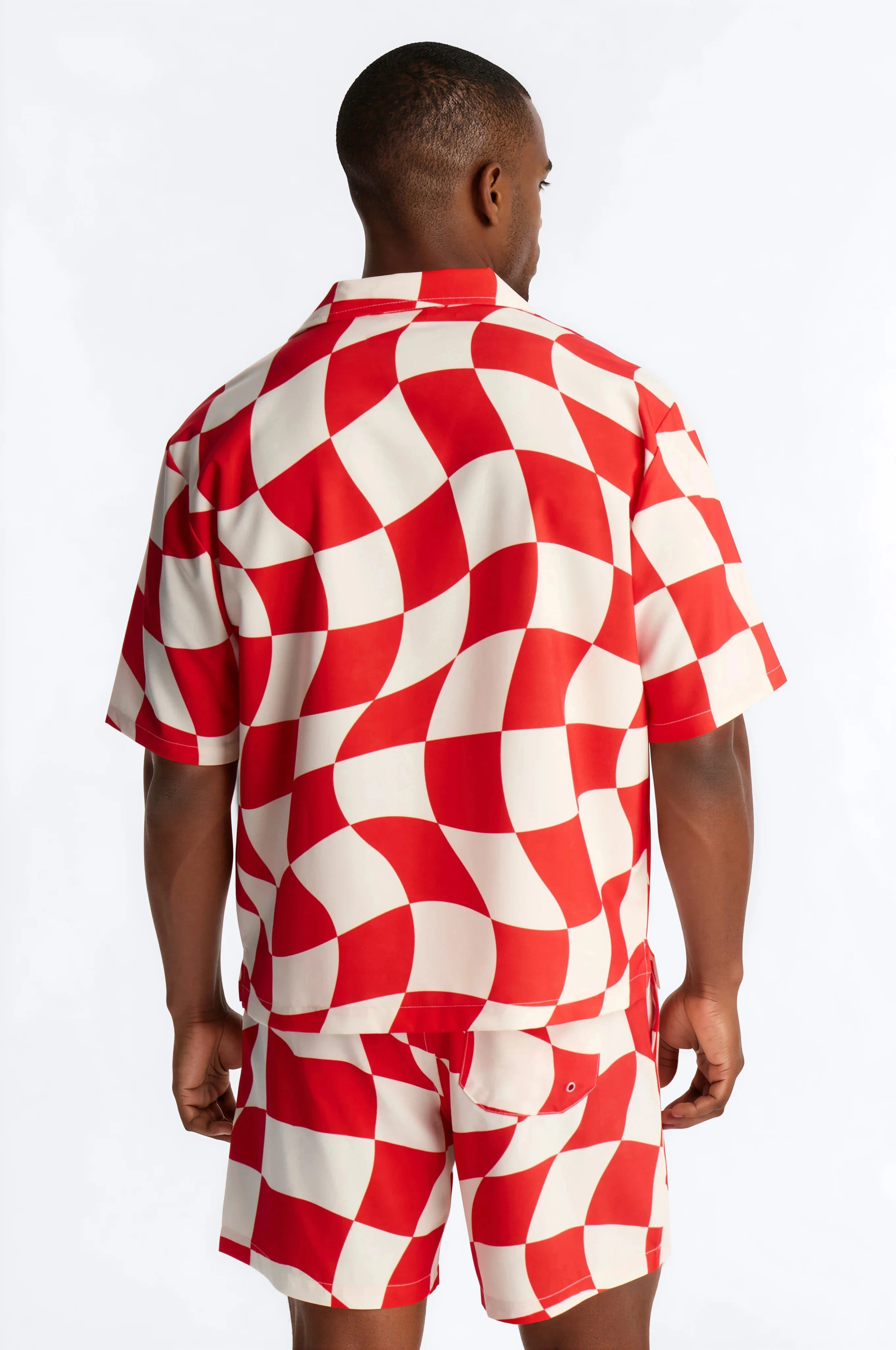 Apex Sector Checkered Cuban Collar Button Up - Red - Image 4