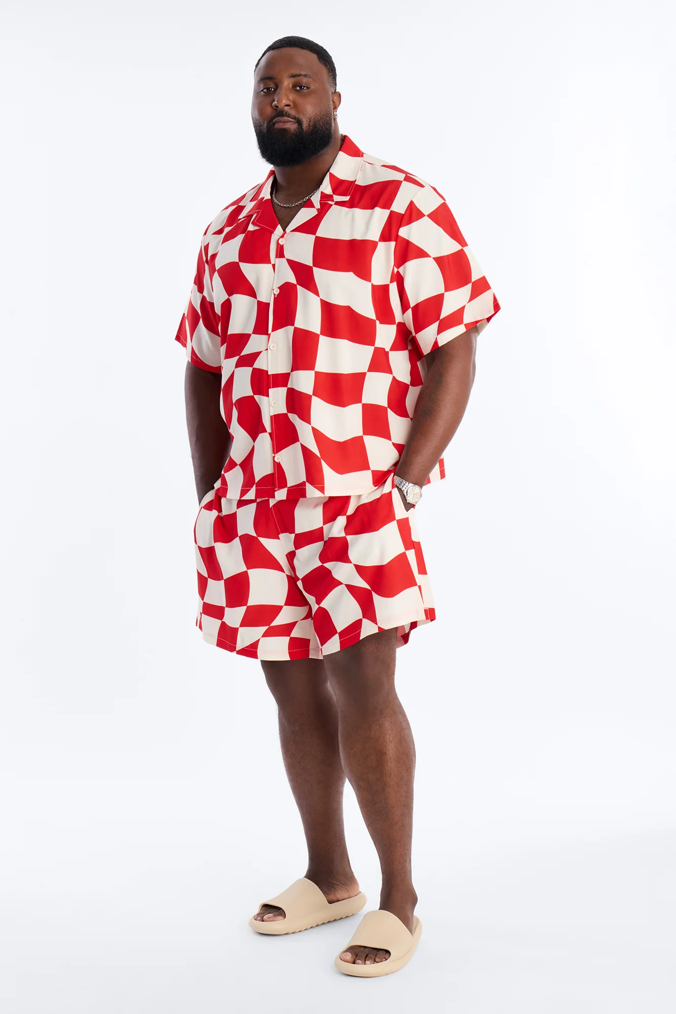Apex Sector Checkered Cuban Collar Button Up - Red - Image 6