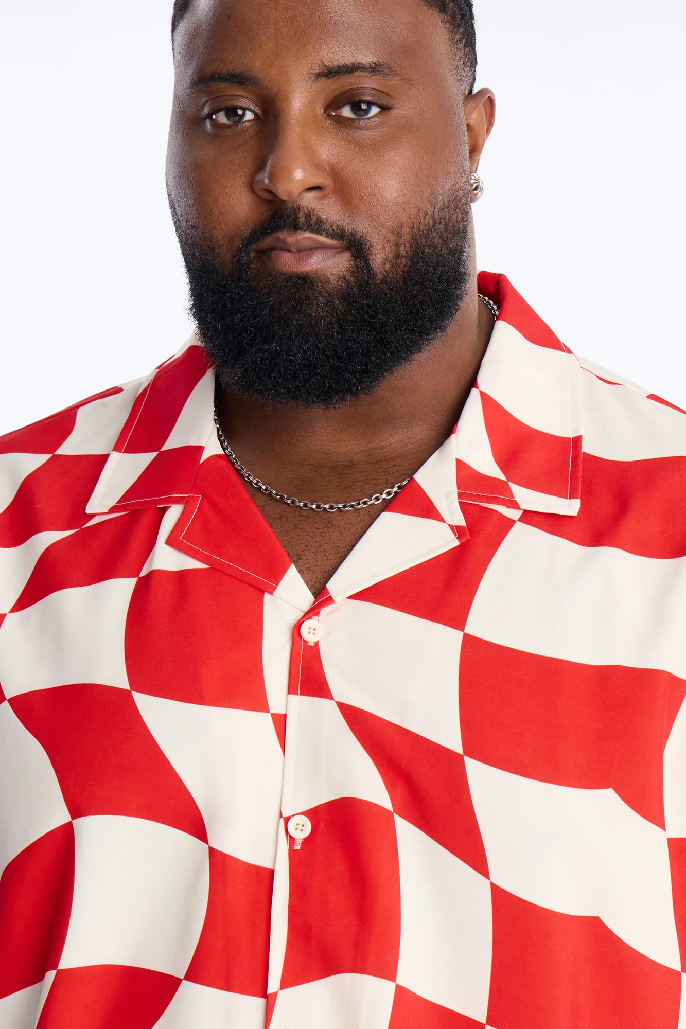 Apex Sector Checkered Cuban Collar Button Up - Red - Image 7