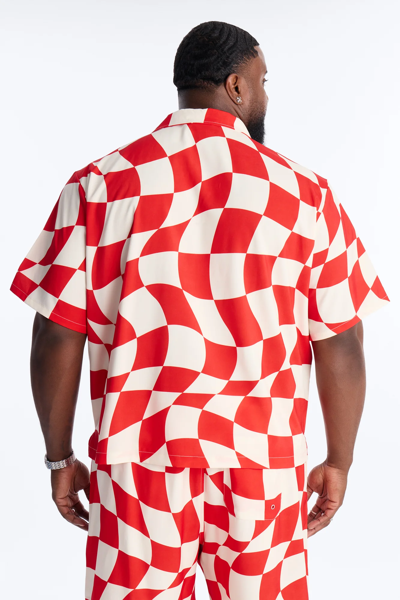 Apex Sector Checkered Cuban Collar Button Up - Red - Image 8
