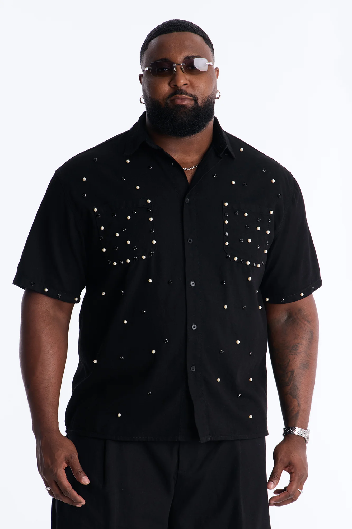 Apex Stud Button Up Shirt - Black - Image 5