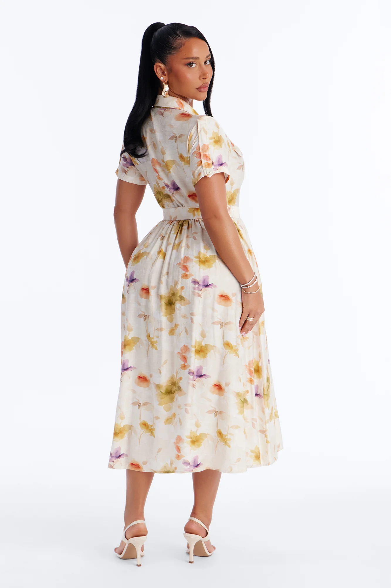 April Belted Floral Midi Dress - White/combo - Image 4