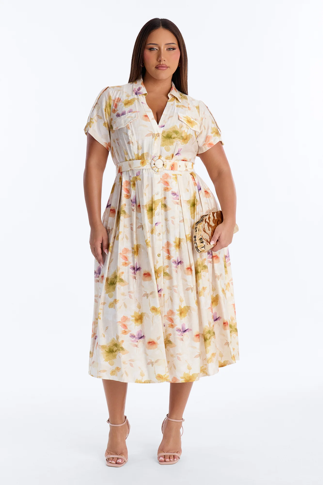 April Belted Floral Midi Dress - White/combo - Image 5