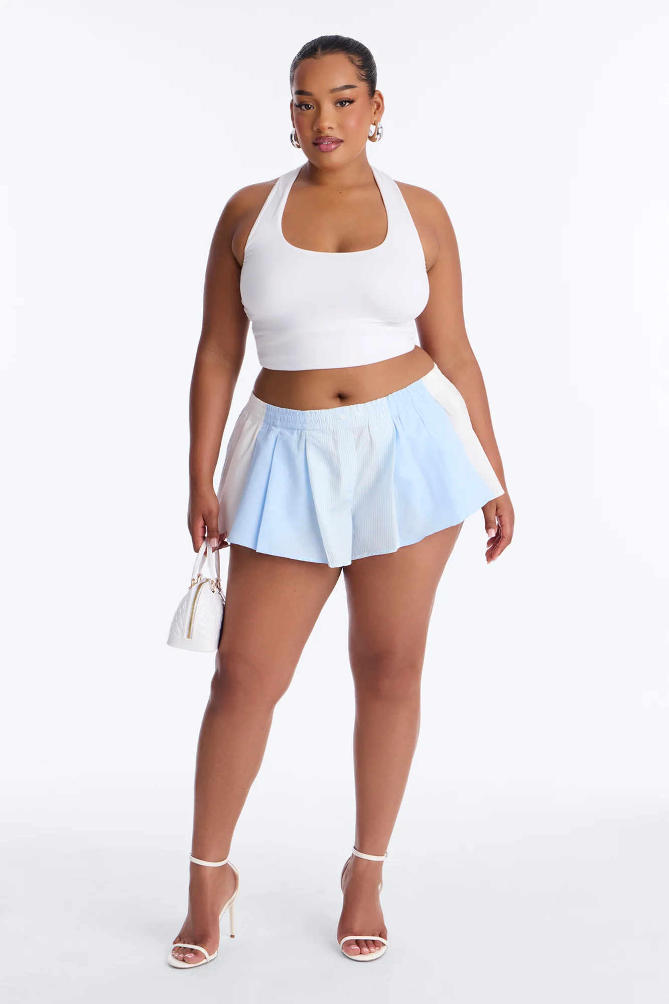 April Striped Pleated Boxer Short - Blue/combo - Image 5