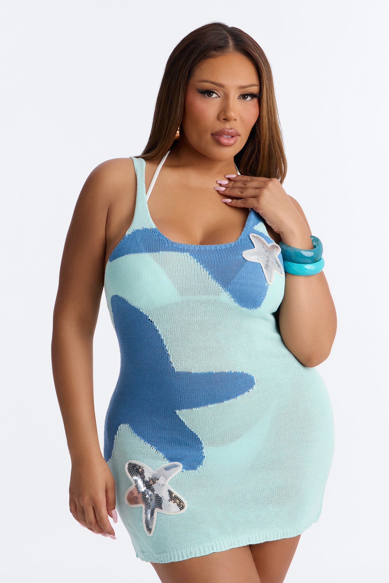 Aqua Atelier Crochet Swim Cover Up Dress - Blue/combo - Image 5