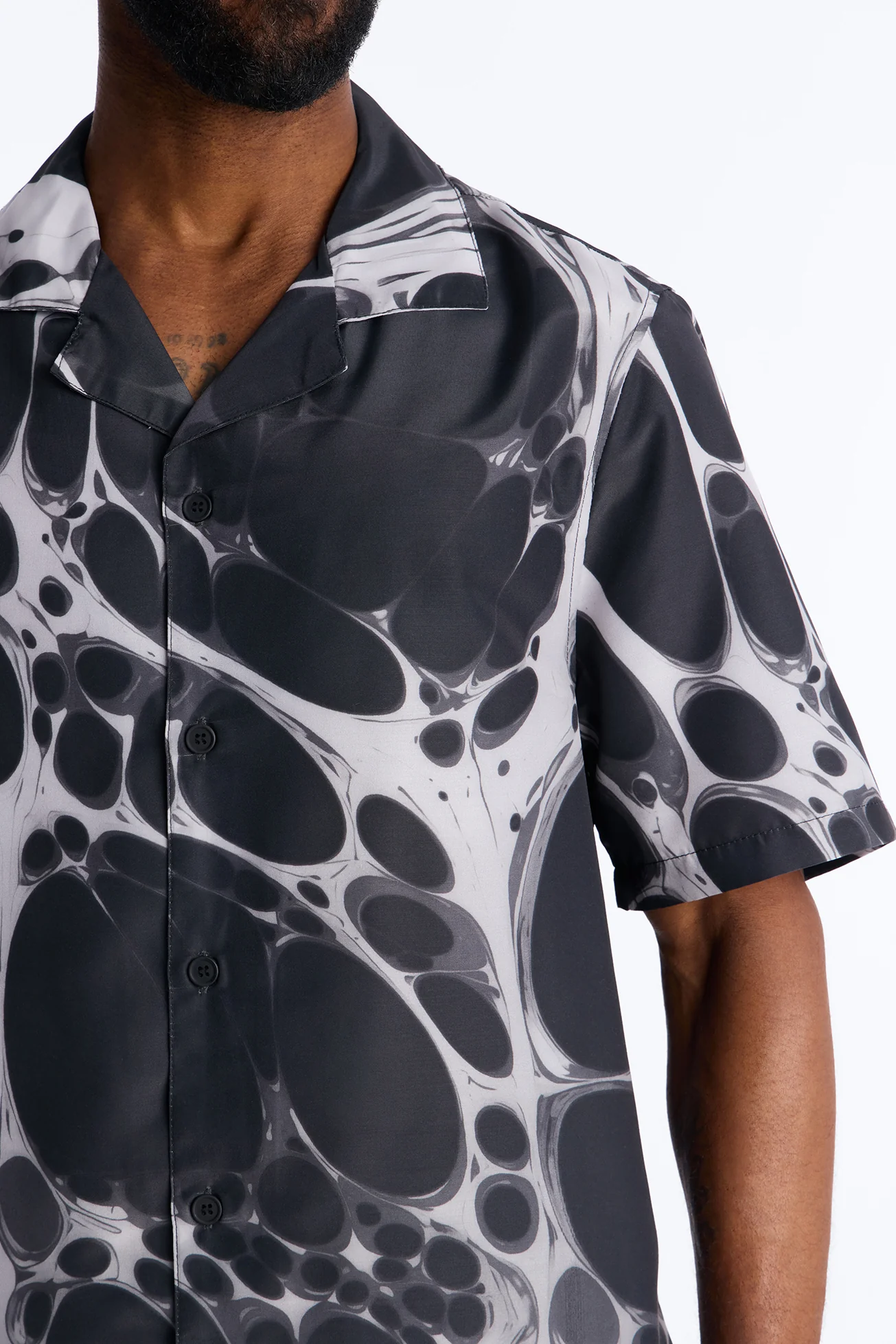 Aqua Drip Cuban Collar Button Up Shirt - Black - Image 3
