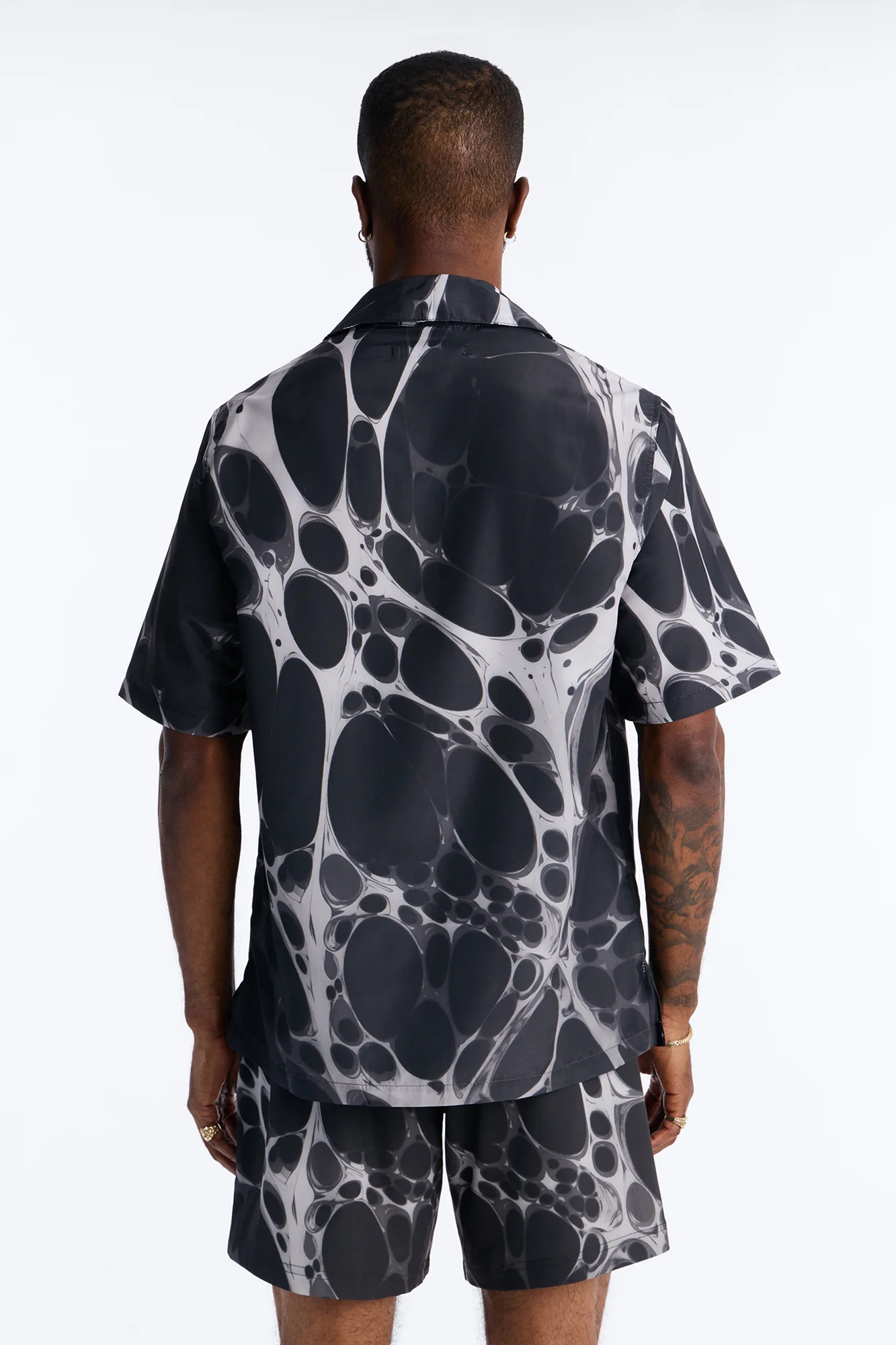 Aqua Drip Cuban Collar Button Up Shirt - Black - Image 4
