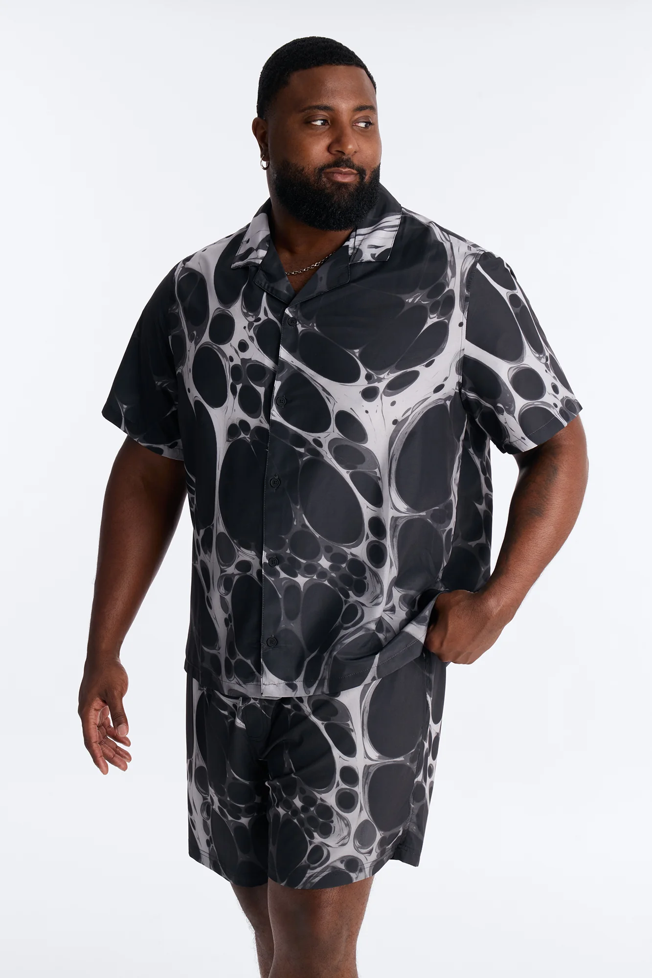 Aqua Drip Cuban Collar Button Up Shirt - Black - Image 5
