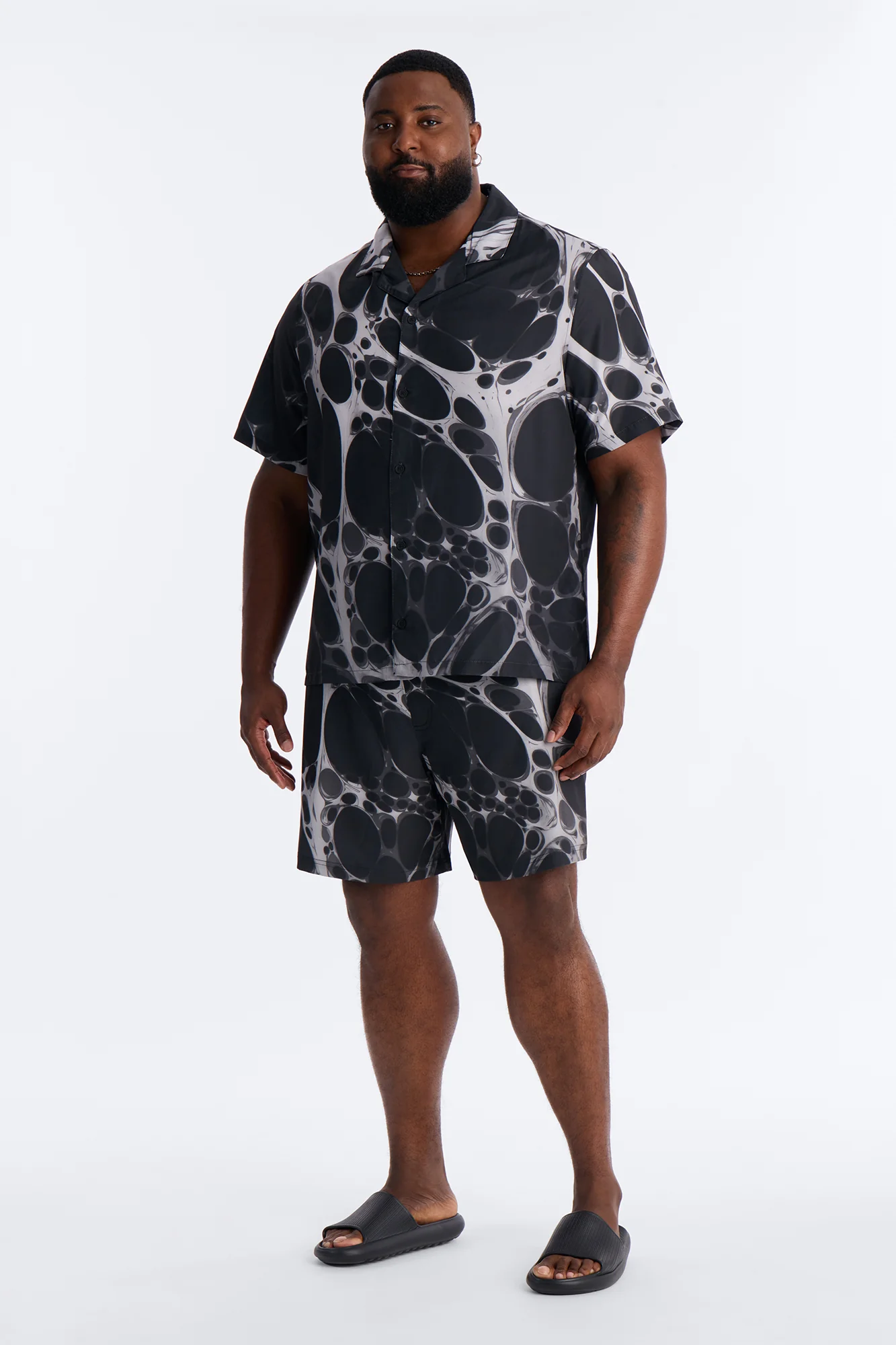 Aqua Drip Cuban Collar Button Up Shirt - Black - Image 6