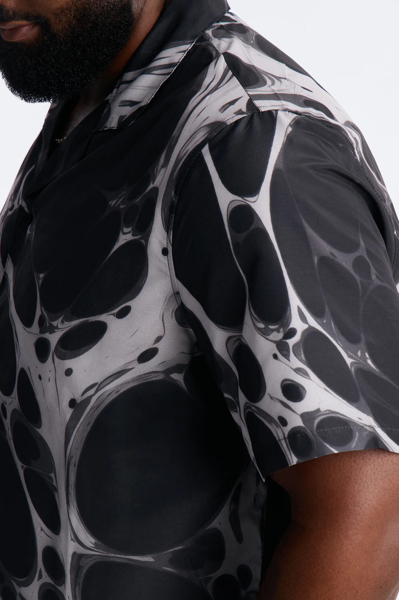 Aqua Drip Cuban Collar Button Up Shirt - Black - Image 7