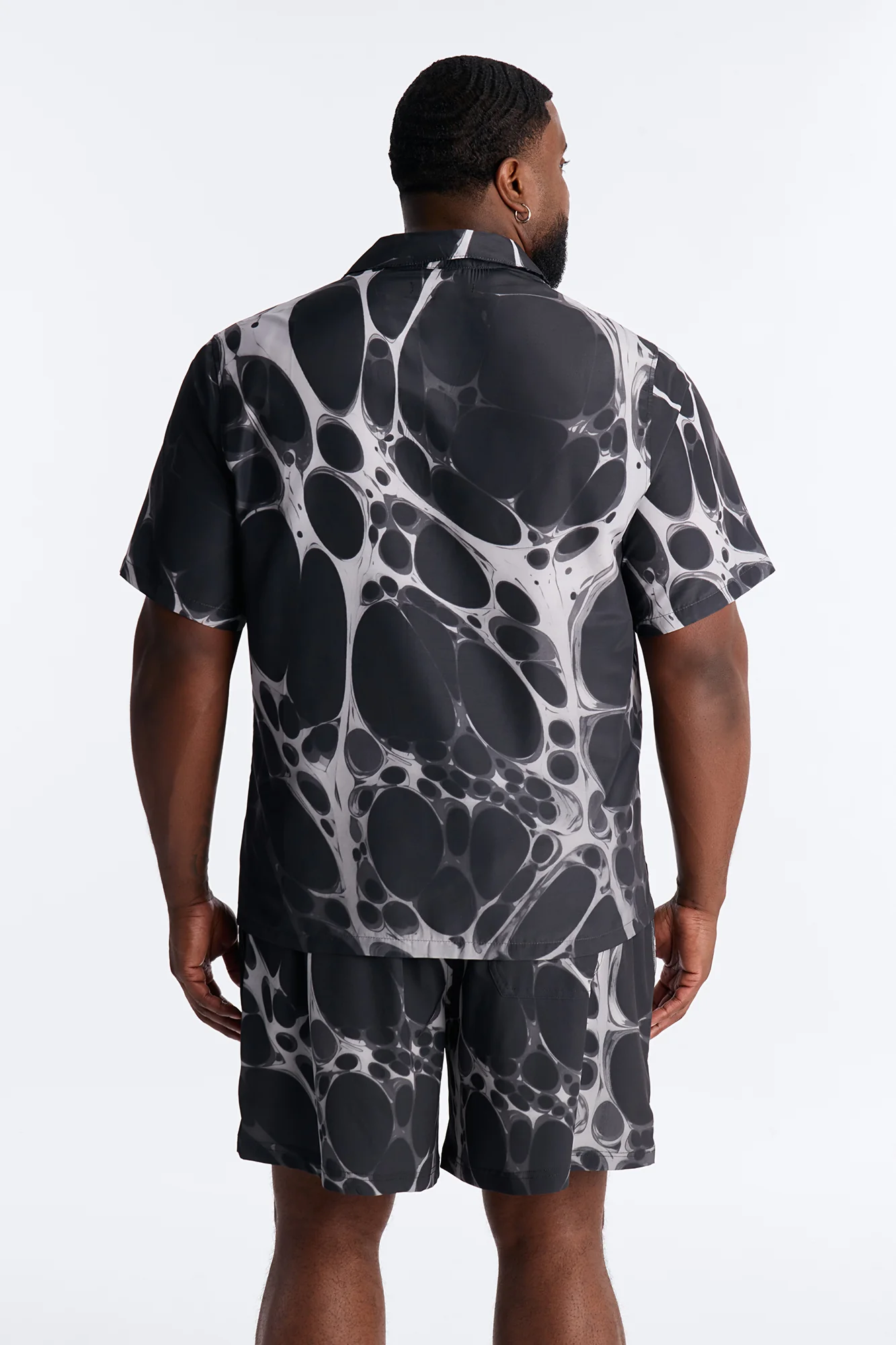 Aqua Drip Cuban Collar Button Up Shirt - Black - Image 8