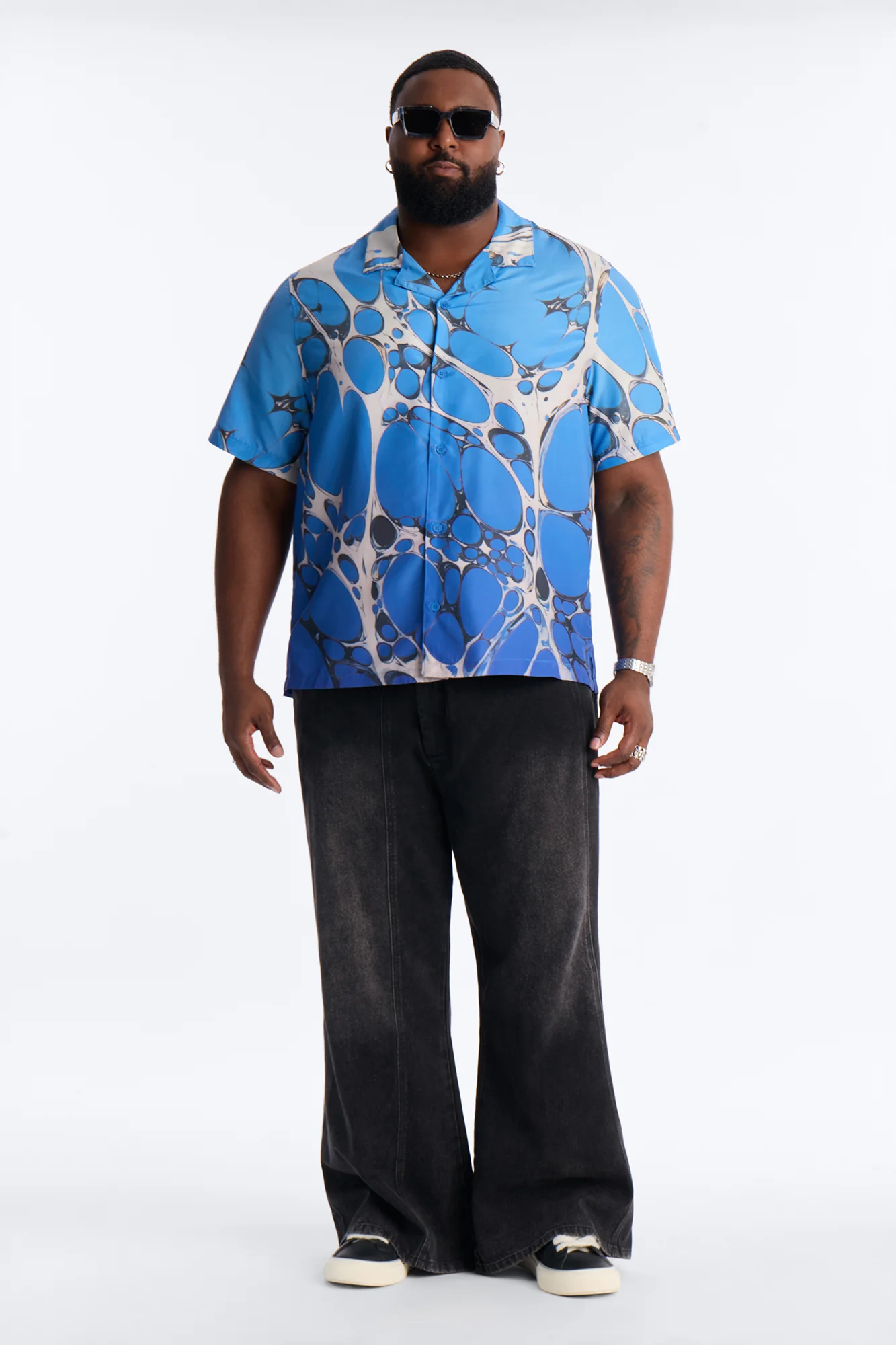 Aqua Drip Cuban Collar Button Up Shirt - Blue - Image 6
