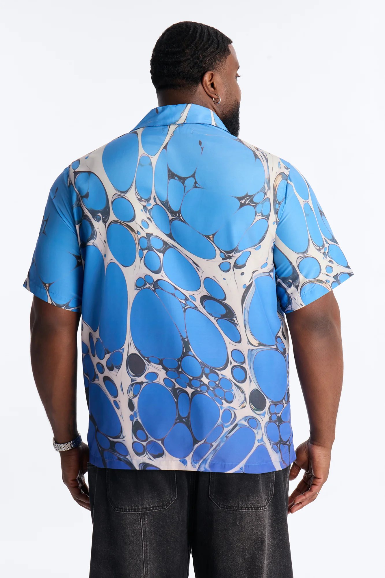 Aqua Drip Cuban Collar Button Up Shirt - Blue - Image 8