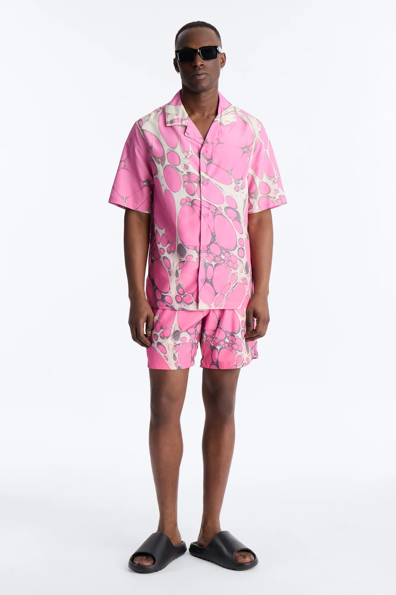 Aqua Drip Cuban Collar Button Up Shirt - Pink - Image 2
