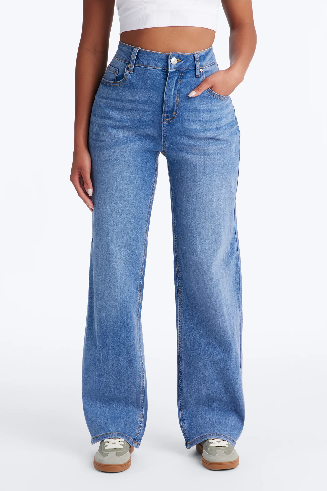 Arabella High Rise Stretch Straight Leg Jeans - Medium Wash - Image 2