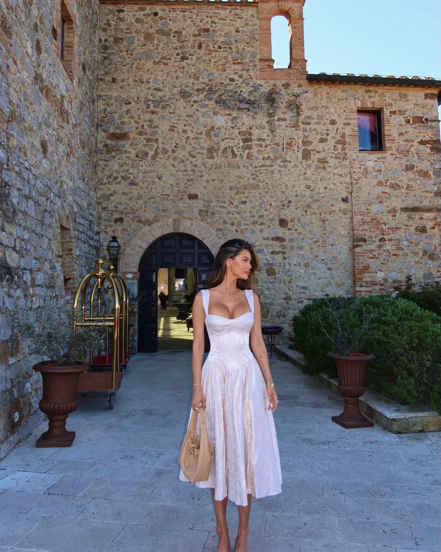 Arabella Pleated Jacquard Midi Dress - Blush
