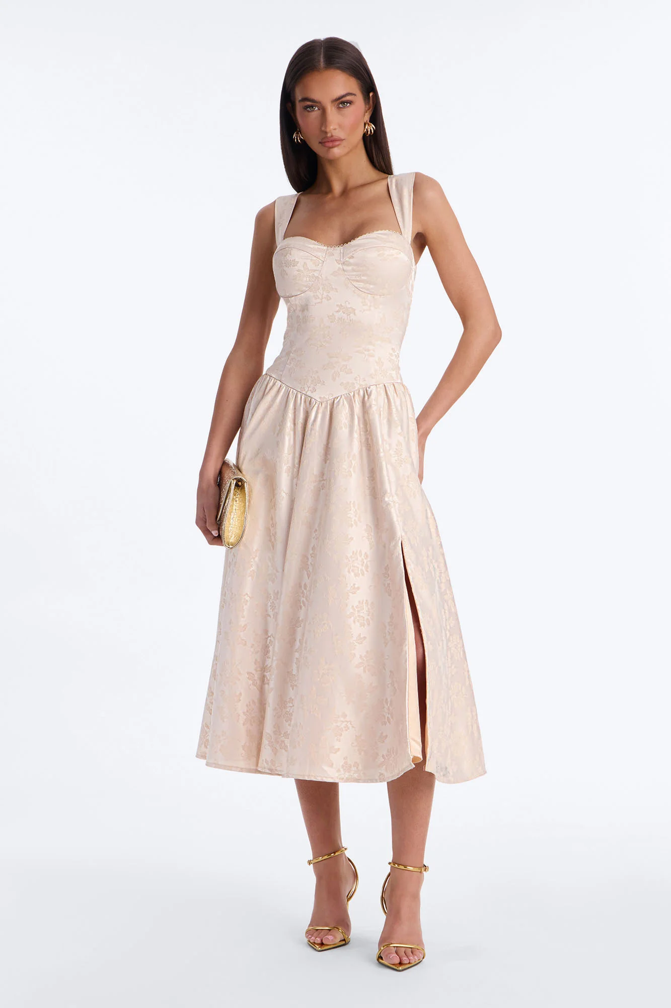 Arabella Pleated Jacquard Midi Dress - Blush - Image 3