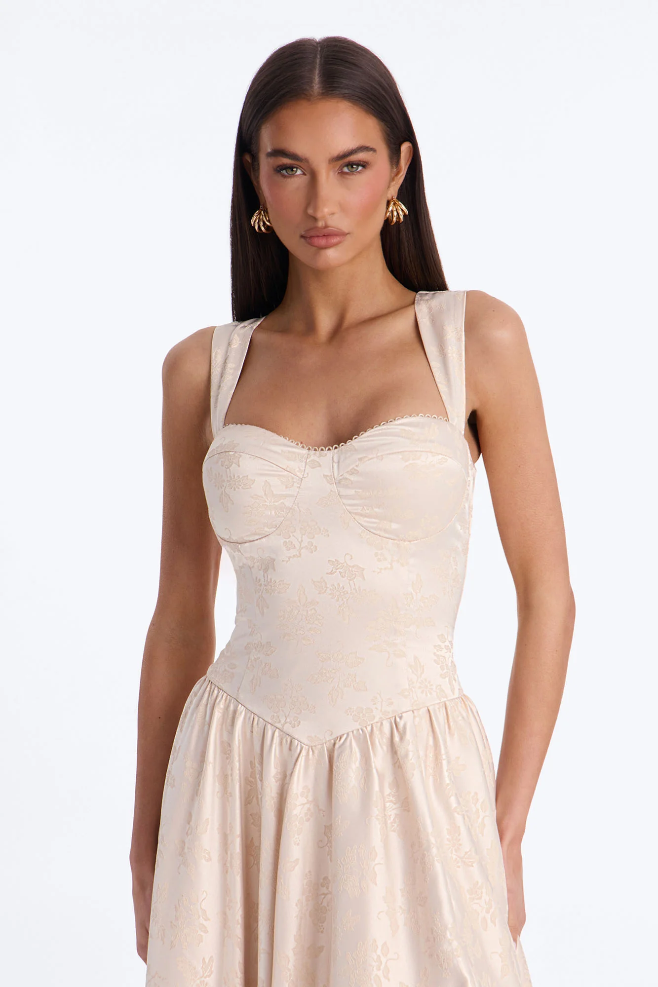 Arabella Pleated Jacquard Midi Dress - Blush - Image 4