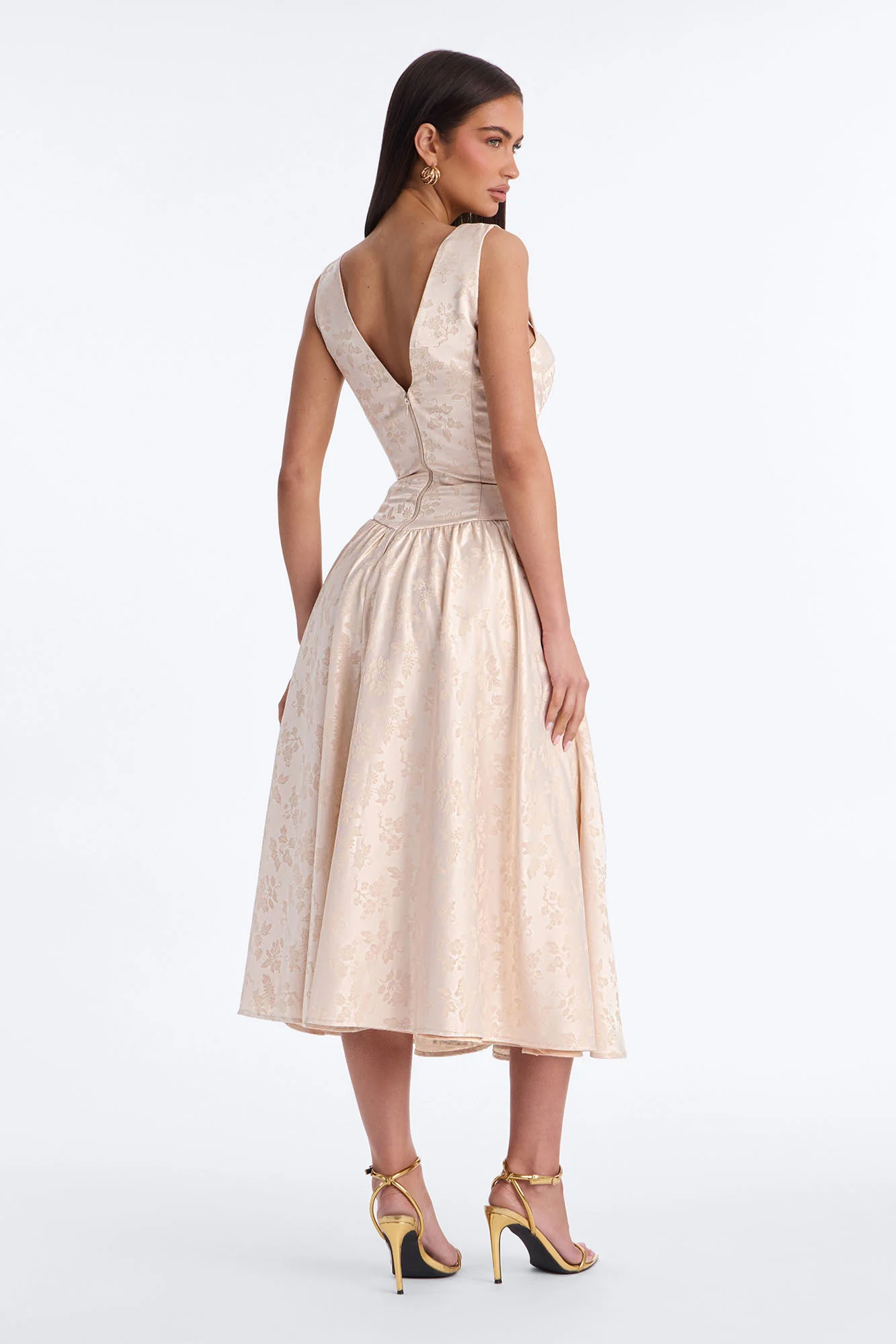 Arabella Pleated Jacquard Midi Dress - Blush - Image 5