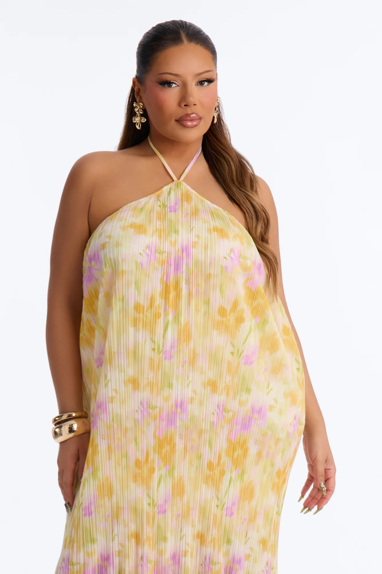 Arabella Plisse Fringe Halter Maxi Dress - Yellow/combo - Image 6