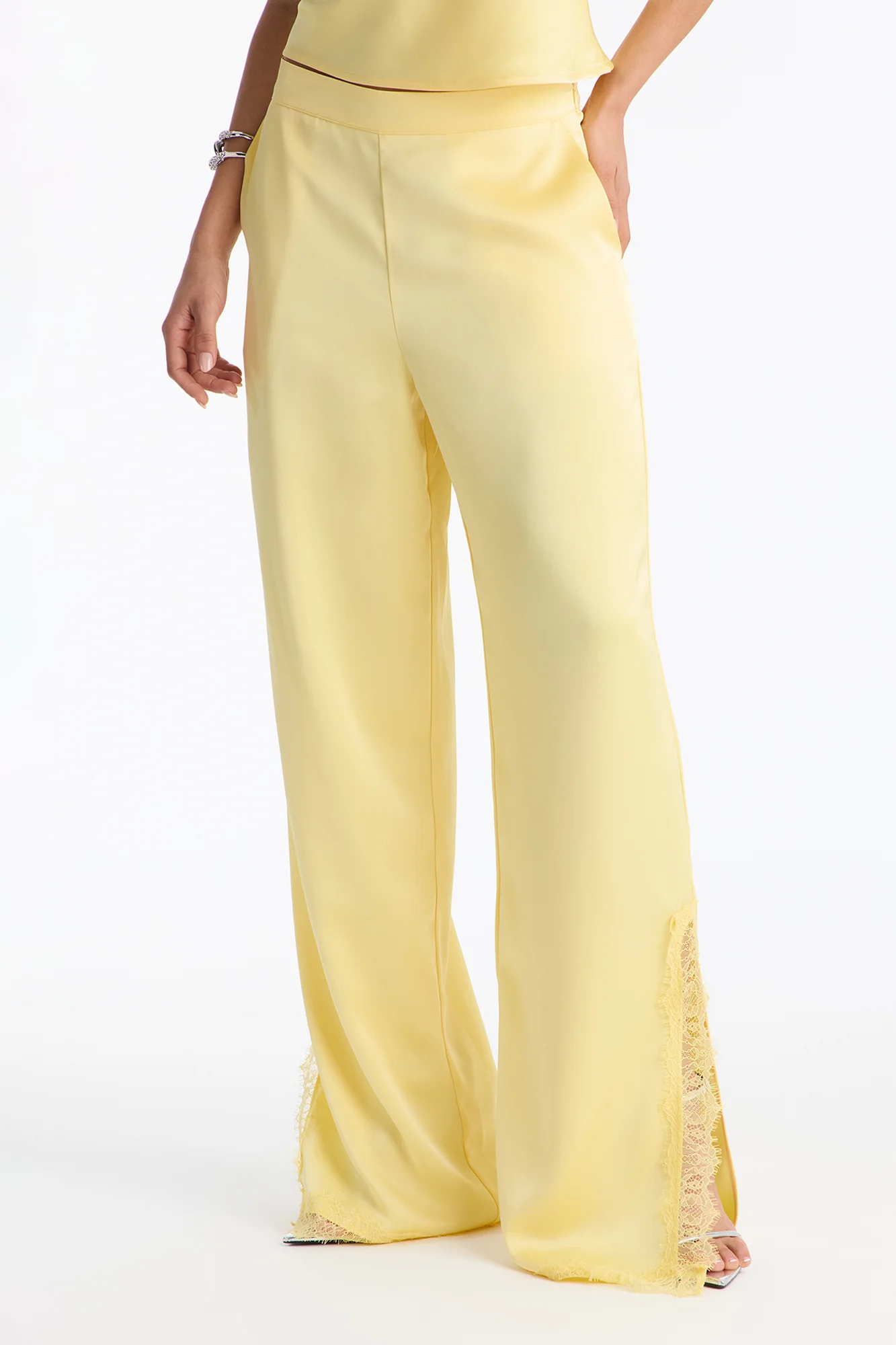 Araiza Satin Lace Trim Pant Set - Yellow - Image 4