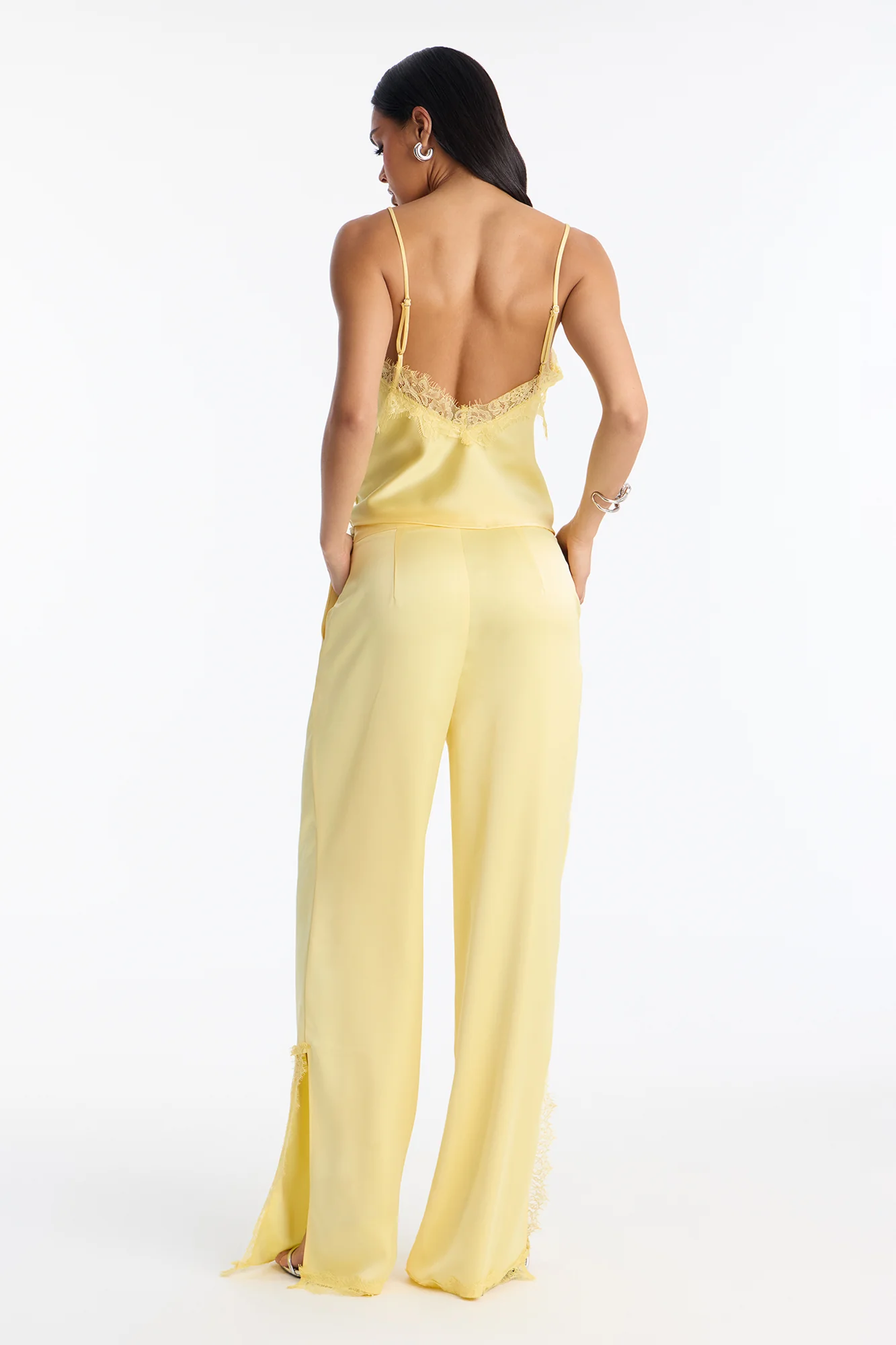 Araiza Satin Lace Trim Pant Set - Yellow - Image 5