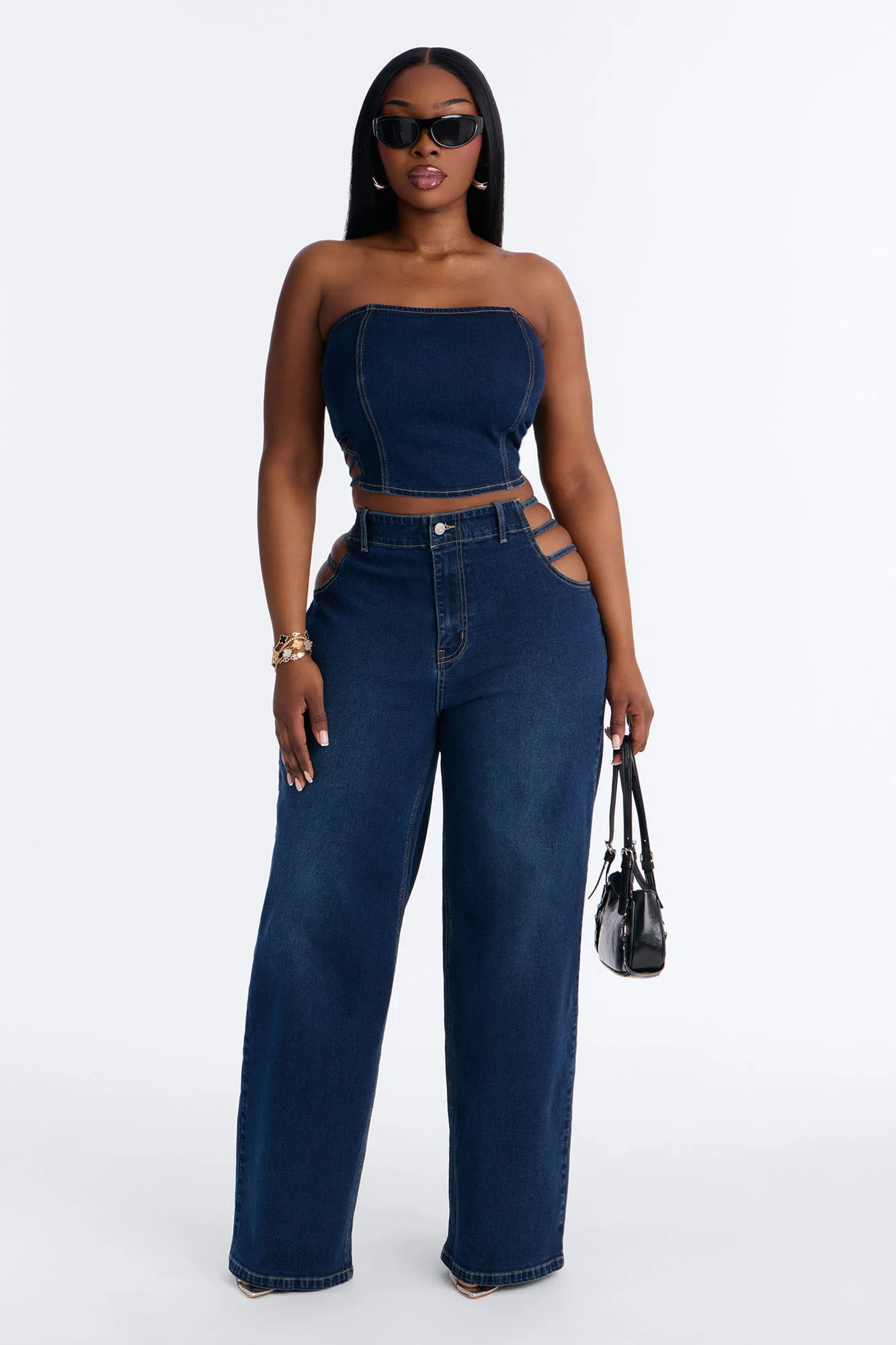 Arazia Denim Cut Out Pant Set - Dark Denim - Image 5