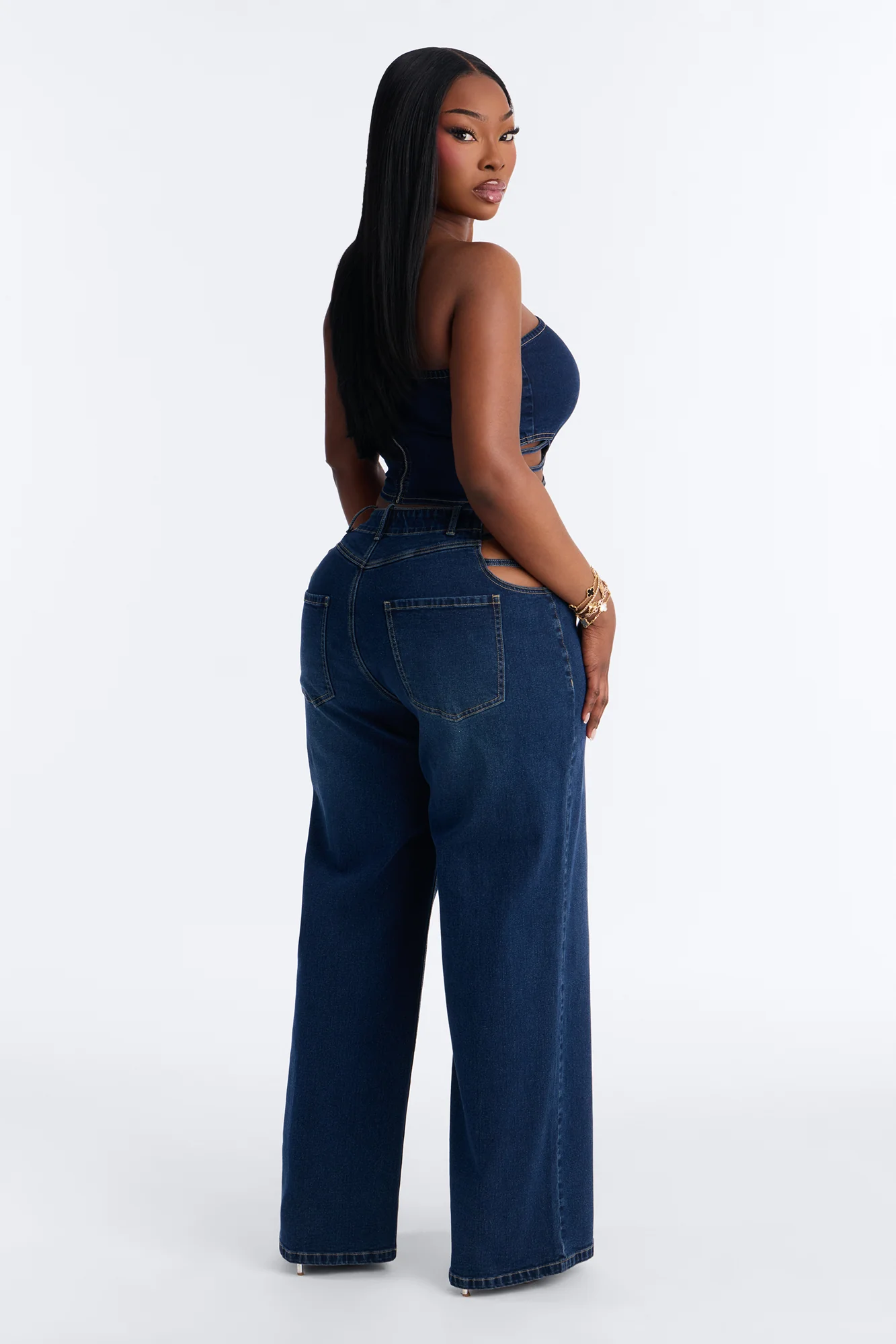 Arazia Denim Cut Out Pant Set - Dark Denim - Image 7