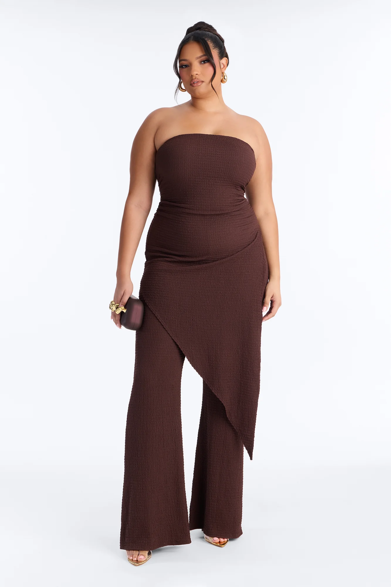 Ari Asymmetrical Strapless Jumpsuit - Chocolate - Image 5