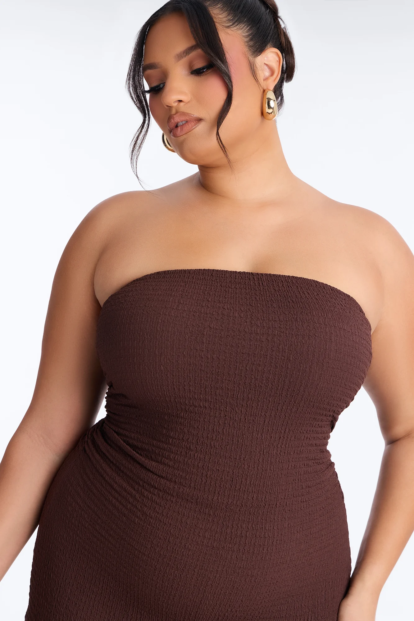 Ari Asymmetrical Strapless Jumpsuit - Chocolate - Image 7
