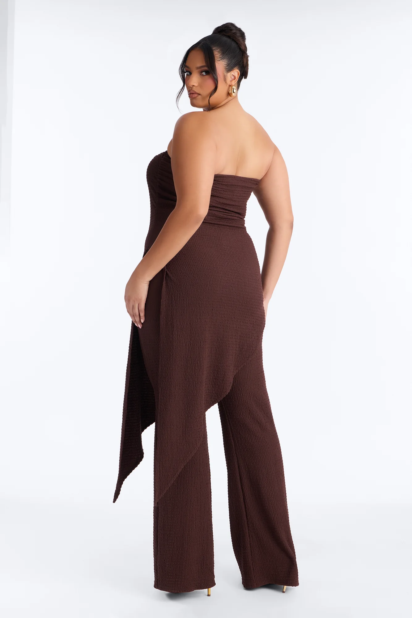 Ari Asymmetrical Strapless Jumpsuit - Chocolate - Image 8