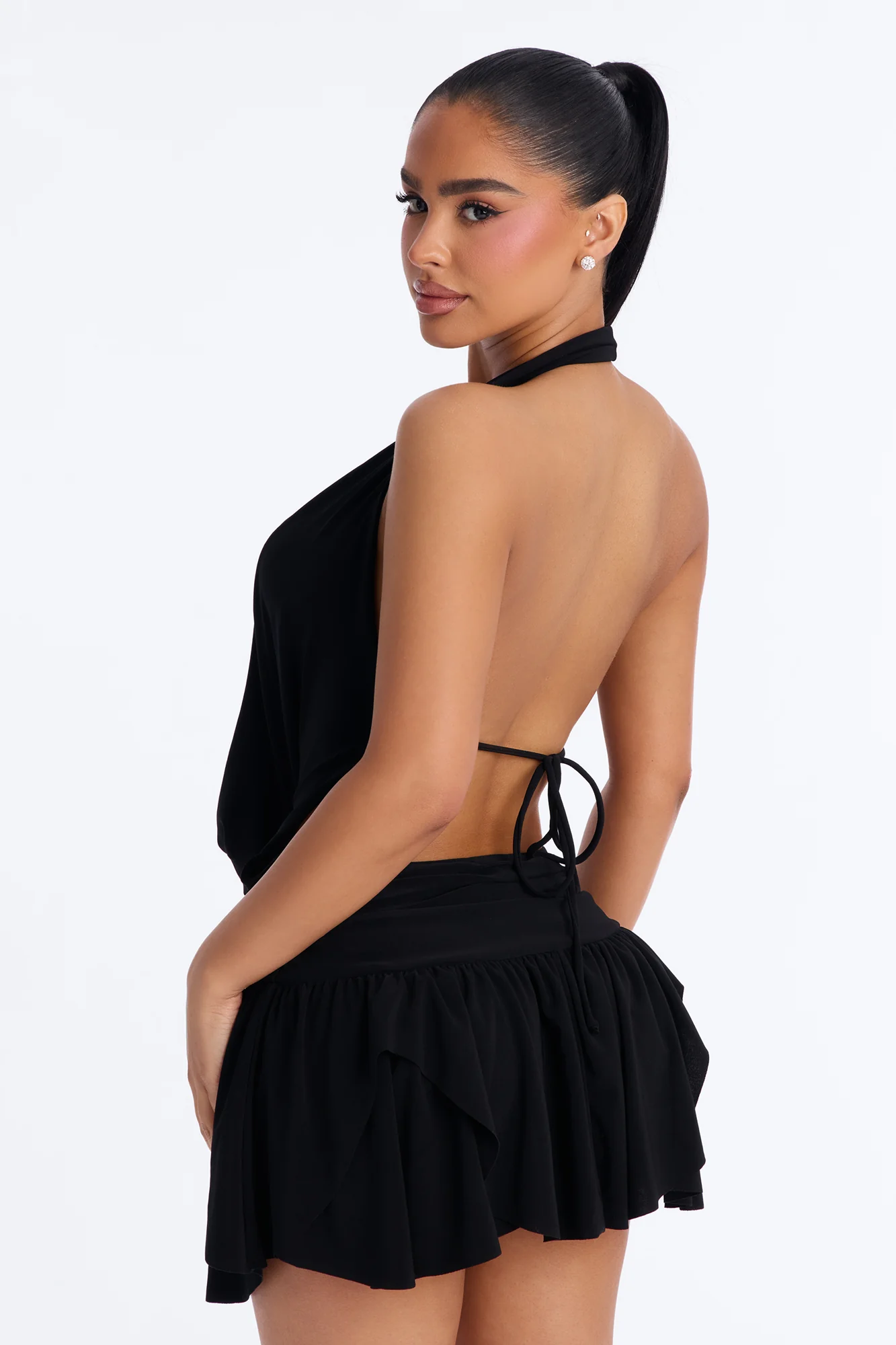 Aria Cowl Neck Mini Dress - Black - Image 3