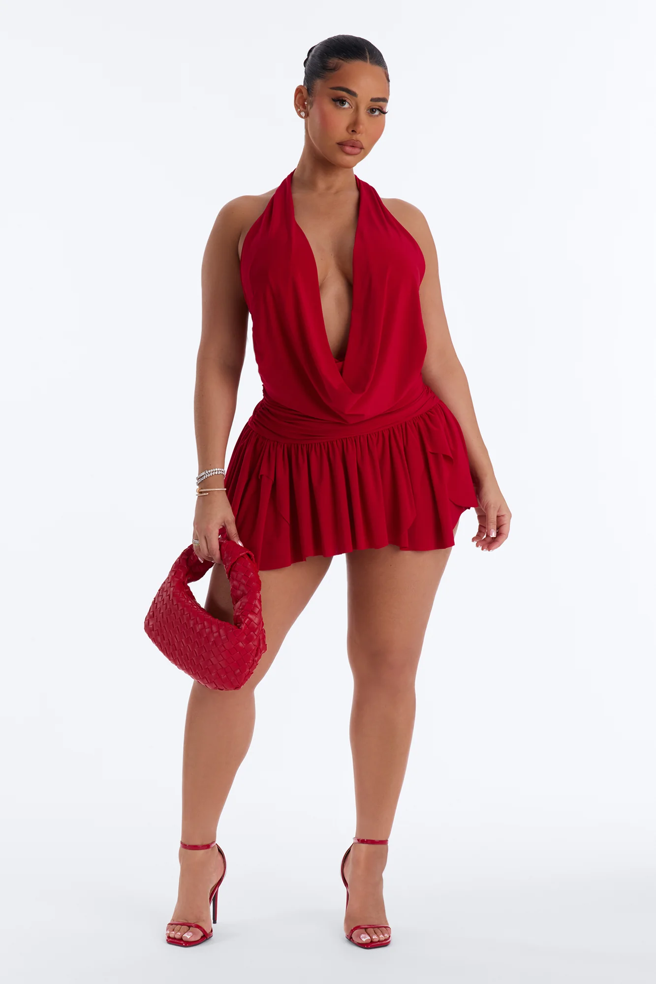 Aria Cowl Neck Mini Dress - Red - Image 2