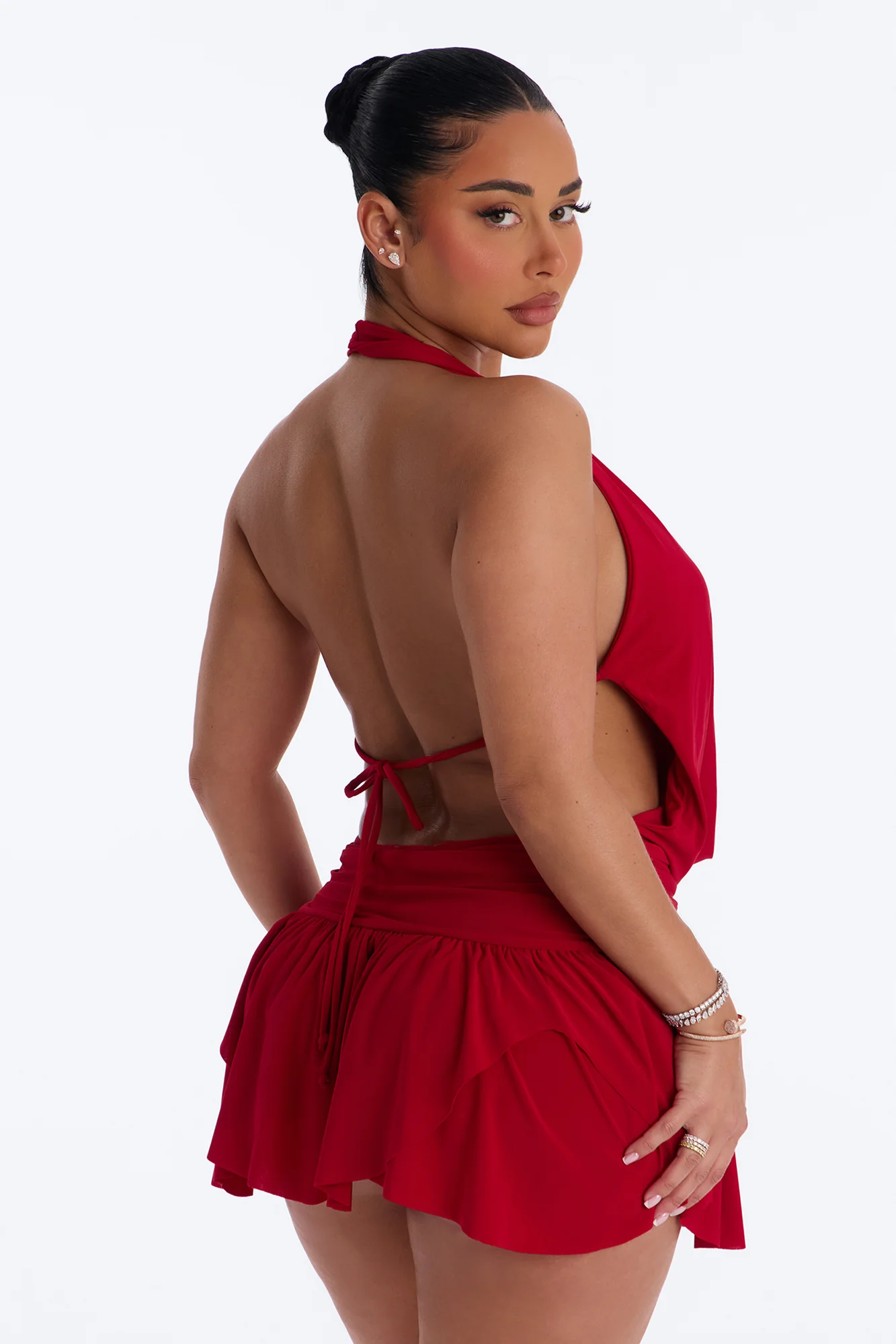 Aria Cowl Neck Mini Dress - Red - Image 4