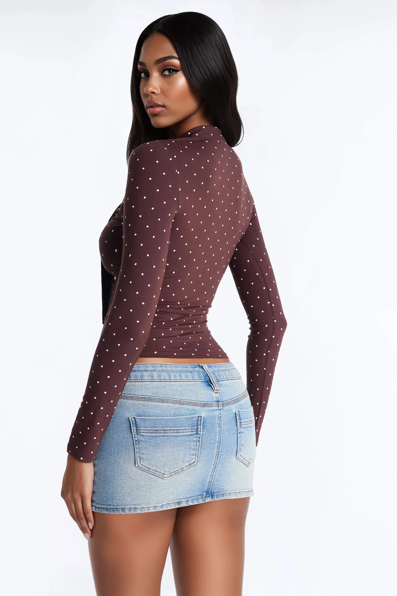Aria Polka Dot Long Sleeve Top - Brown/combo - Image 3