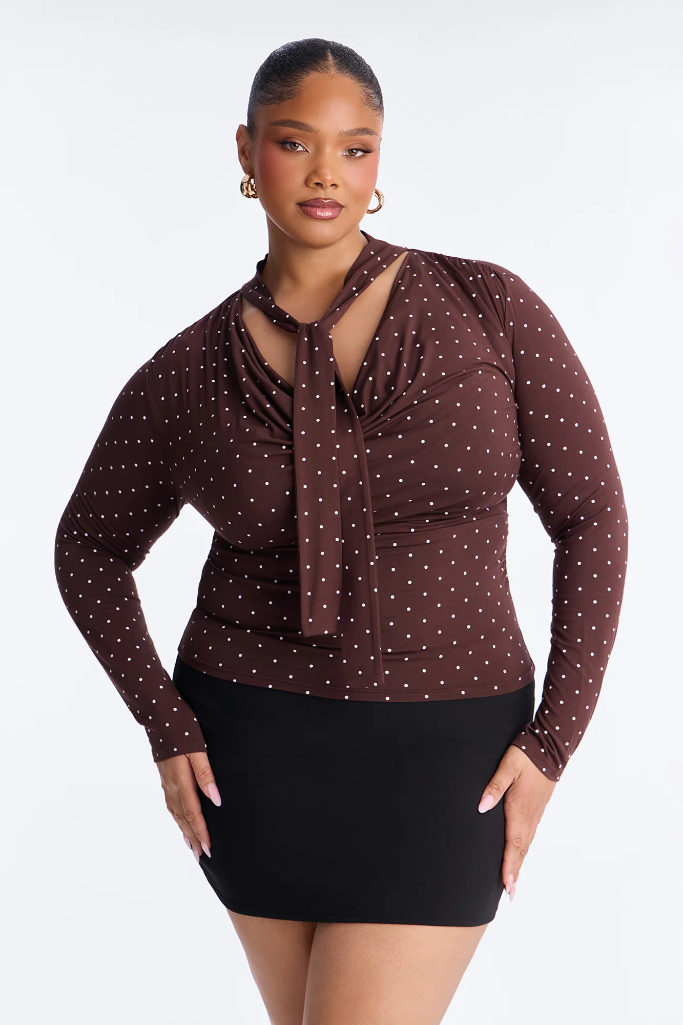 Aria Polka Dot Long Sleeve Top - Brown/combo - Image 5