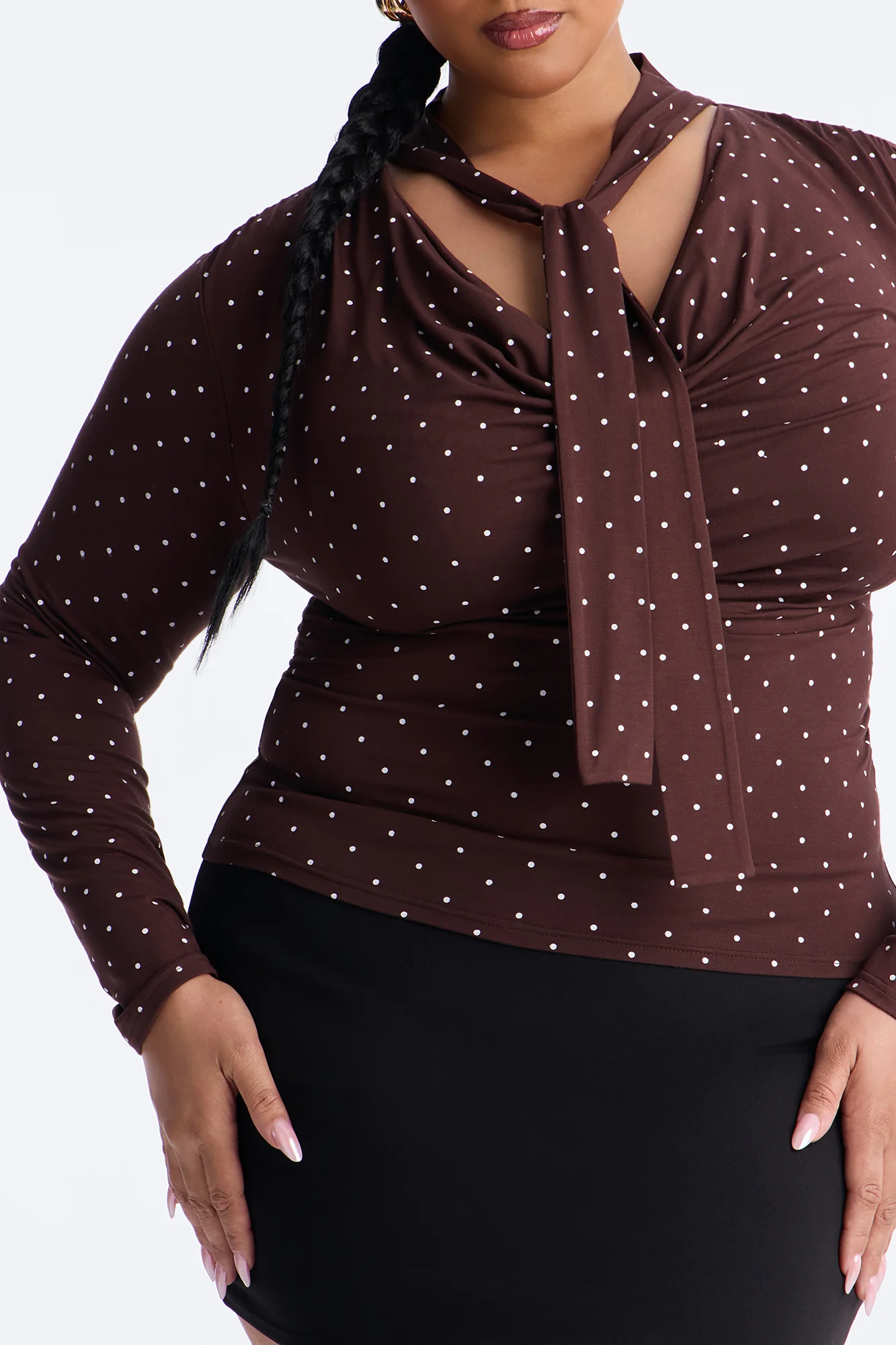Aria Polka Dot Long Sleeve Top - Brown/combo - Image 6