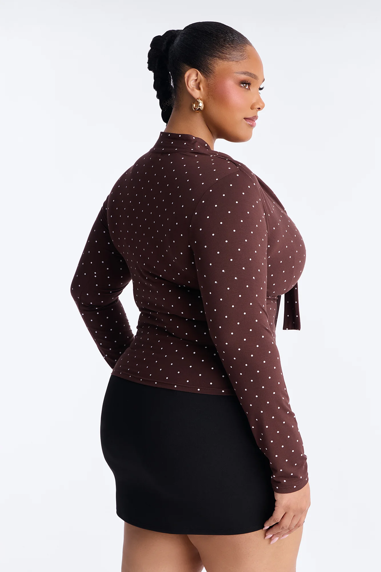 Aria Polka Dot Long Sleeve Top - Brown/combo - Image 7
