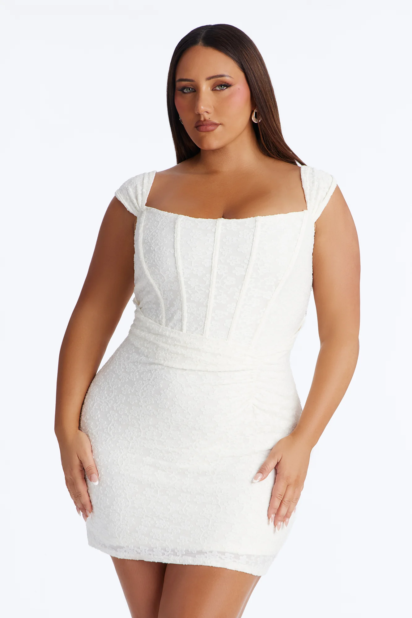 Aria Sleeveless Floral Jacquard Mini Dress - Ivory - Image 5